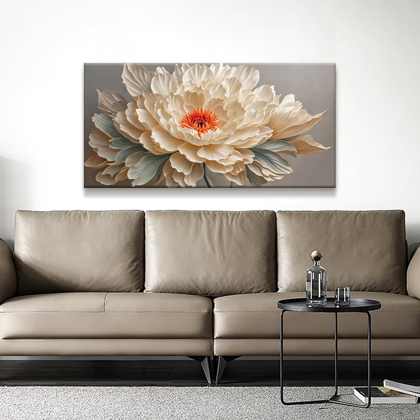 QSQ Canvas Art Wall Decor Small Size Modern Minimalist Home Decor Flower Paintings Yellow Flower White Wall Art Prints Floral Wall Art Pictures For Bedroom Kitchen Office Decoration 20" × 40"