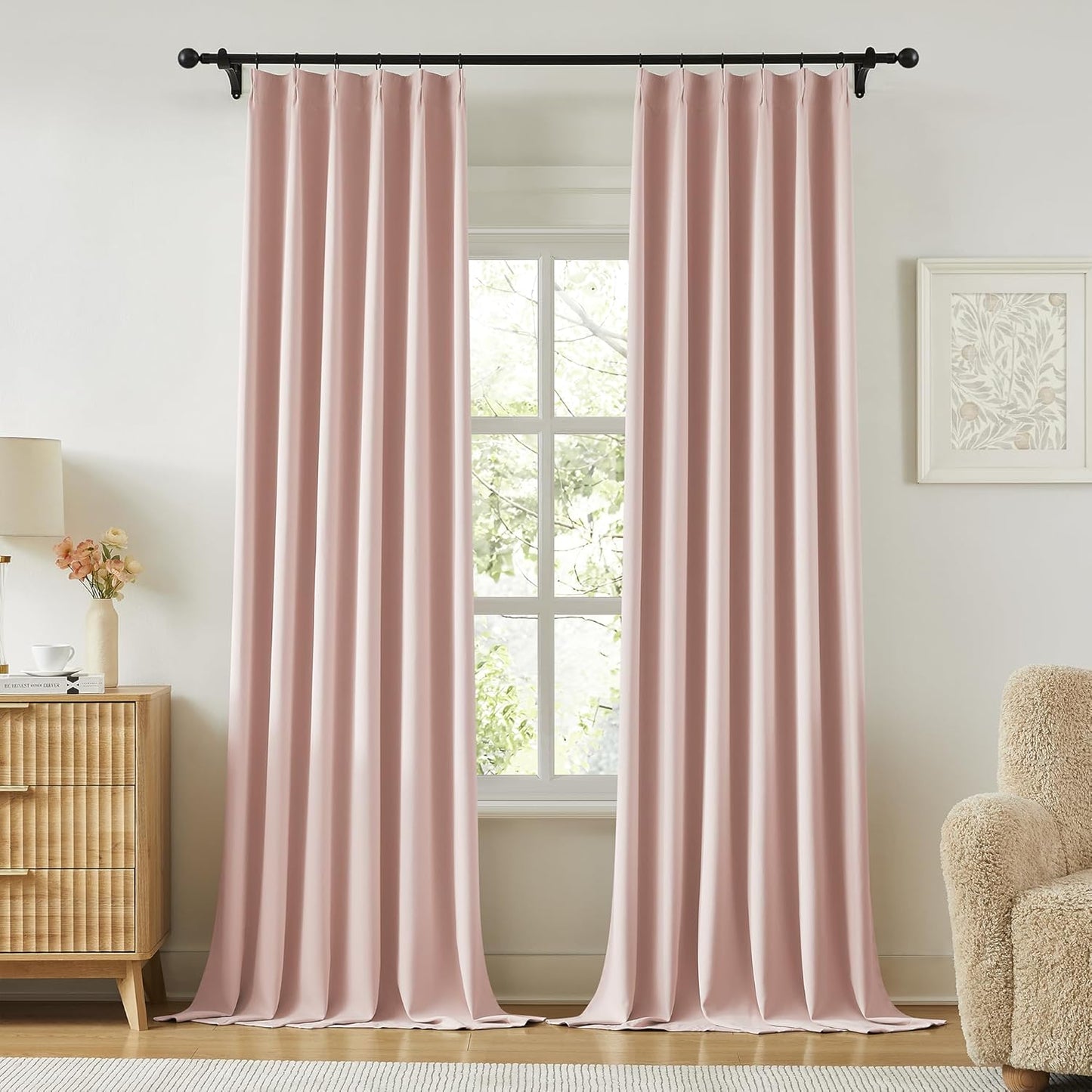 KangBang Elegant Pleated Curtains 120 Inches Long for Hall Windows, Room Darkening Window Treatment Privacy Draperies for Living Room, Aesthetic Modern Decor(Baby Pink,40”Wx120”L,2 Panels)