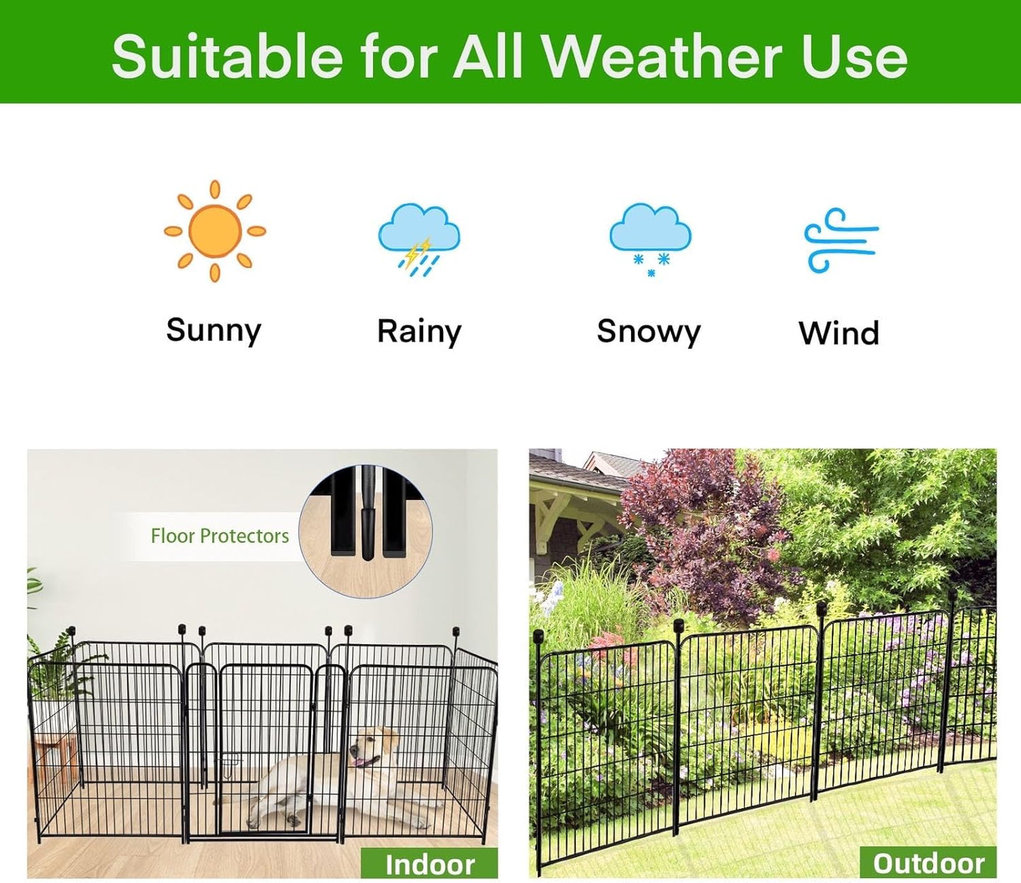 ADAVIN Garden Fence Wide Door Low Threshold, 40 inch High 14 Panels Total 31 Ft(L), Animal Barrier Fence No Dig, Fencing for Garden Beds, Black Iron Metal Heavy Duty Dog Fencing for Yard or Camping