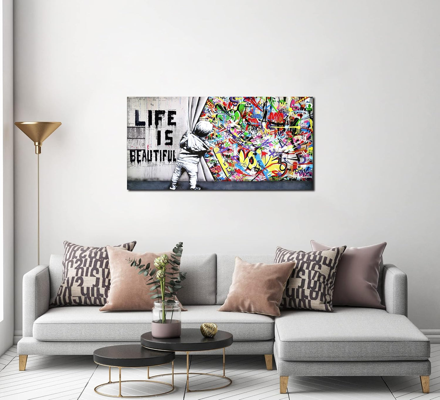 JKWALL77 Graffiti Canvas Art Wall-Decor - Colorful Wall Decor - Bedroom Decor For Teen Boys Ready To Hang Size 40" x 20"