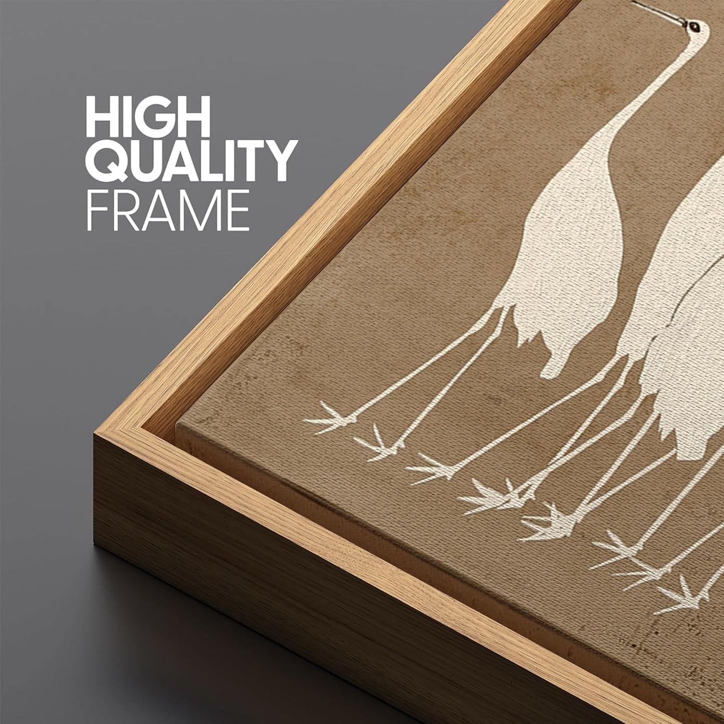 MUDECOR Extra Large Framed Canvas Print Wall Art Minimalist White Cranes on Beige Background Antique Retro Fine Art Illustrations Decorative Colorful for Bedroom - 60"x30"