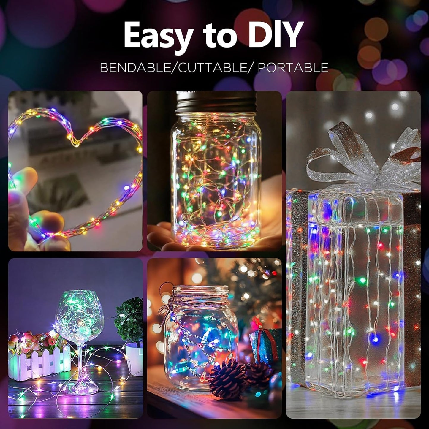 Fairy Lights Battery Operated String Lights 16.4ft 50LED Flashing and Constant Light Waterproof Silver Wire for Christmas DIY Party Bedroom Wedding (Multicolor, 4 Pack)