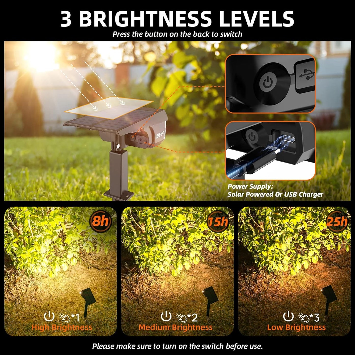 3 Brightness Modes Solar Outdoor Lights, 360 Degree Adjustable Lighting Angle with 40 LED's, Spotlights Outdoor Waterproof Auto On or Off Solar Garden Lights 8 Pack
