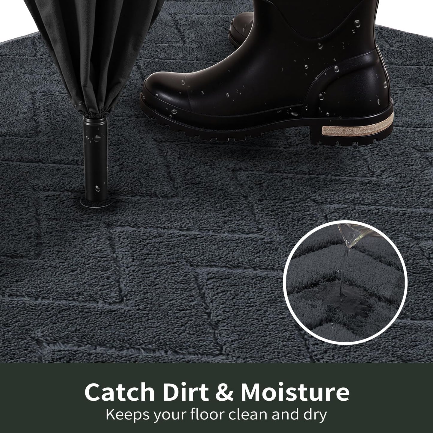 Stiio Dirt Trapper Door Mat 32x47 Inches, Front Doormat Indoor Outdoor Entrance Low Pile, All-Season, All-Weather Absorbent Entry Rug, Washable Non Slip Rug for Entryway, Dark Grey