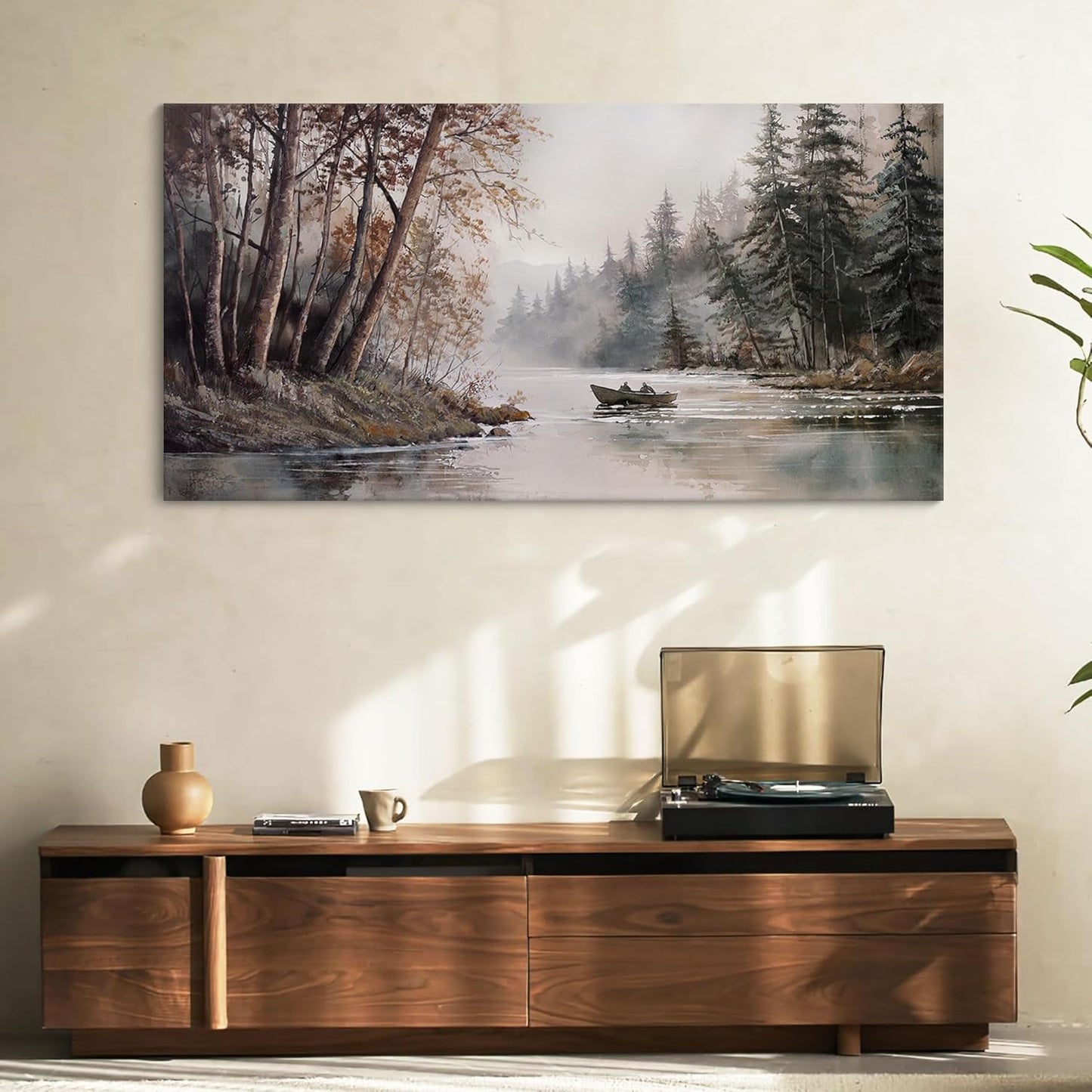 HGUAOA Mountain Canvas Wall Art Rustic Lake Landscape - Nature & Forest Scenery Paintings Pictures for Living Room & Bedroom Wall Decor Vintage Artwork for Walls