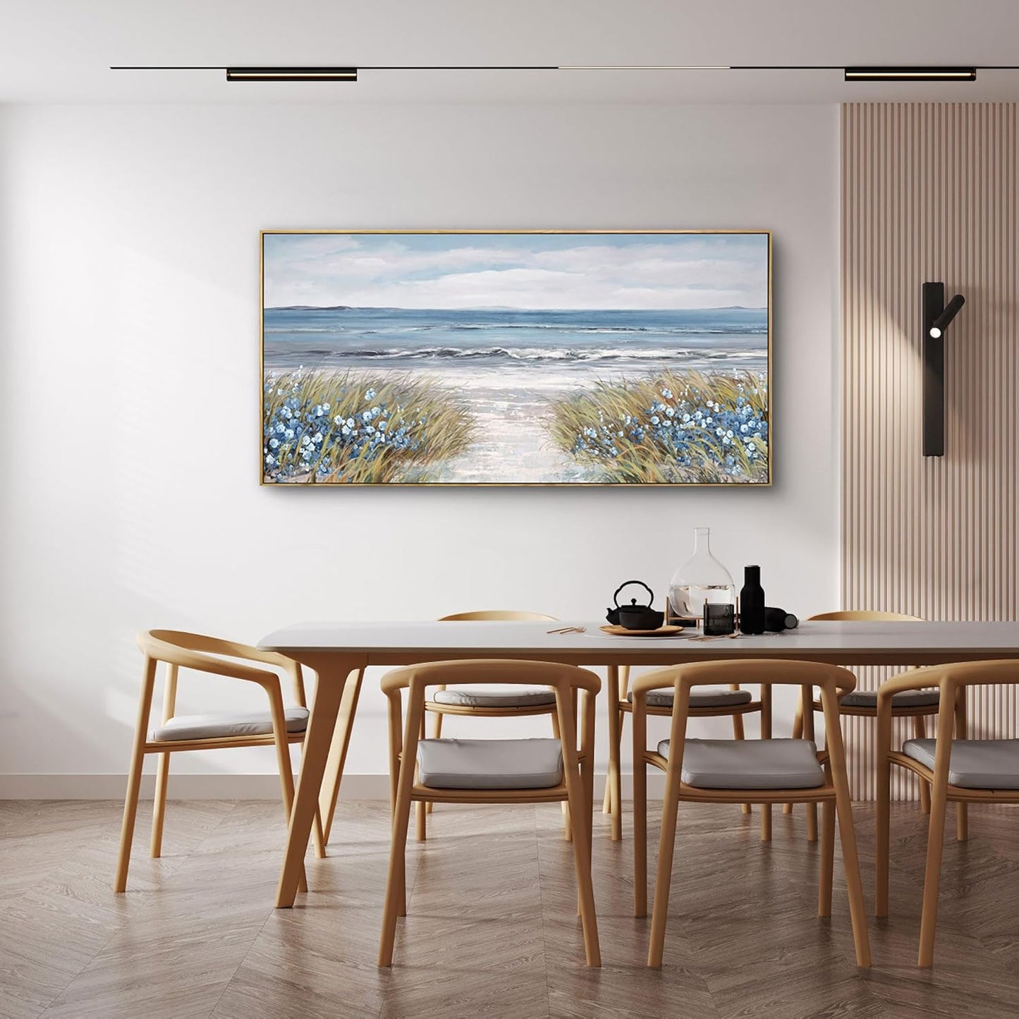 XLSJERST Framed Wall Art for Living Room Decor - Farmhouse Boho Beach Coastal Vintage Floral Ocean Wall Picture Flowers Sea Canvas Print Seascape Artwork for Home Living Room Bedroom Office 24x48