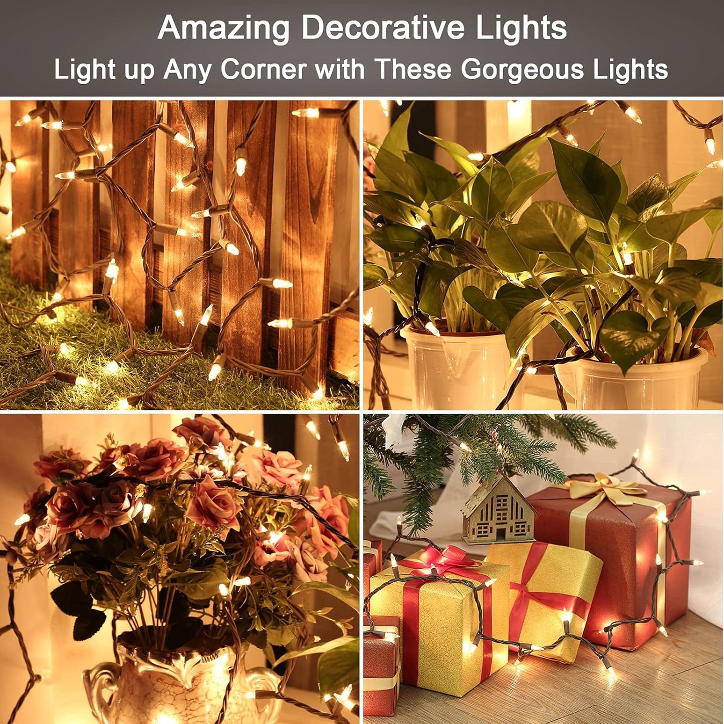 Clear Christmas Lights, 69.6ft 300ct Incandescent Christmas Lights, Connectable Outdoor Mini Tree Light Xmas Fairy Light, 120V UL Certified Indoor String for Xmas Party Birthday, Warm White