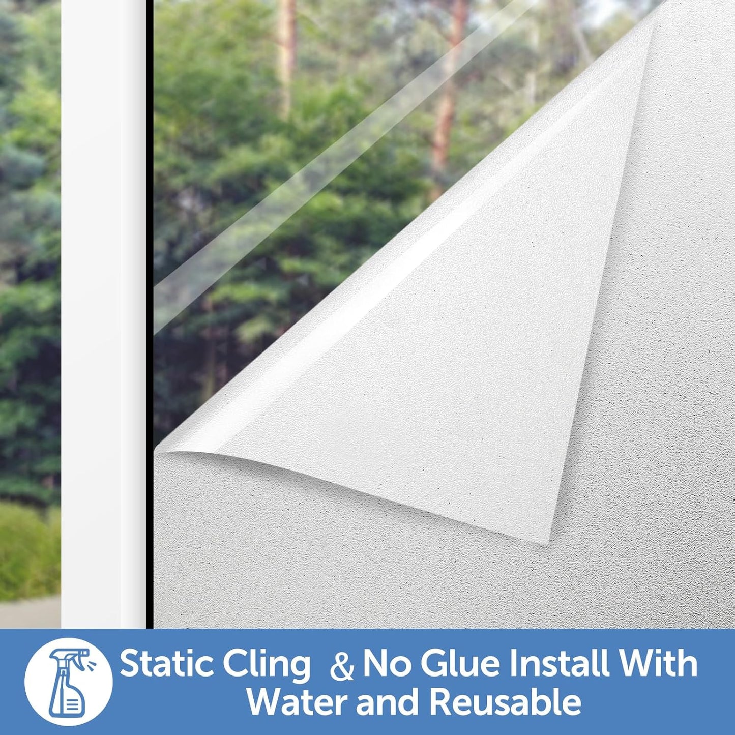 HIDBEA Frosted Window Privacy Film - Non Adhesive Static Cling Glass Stickers Sun UV Blocking Heat Control Door Covering Decals for Home Office, 35.4 x 196.8 Inch