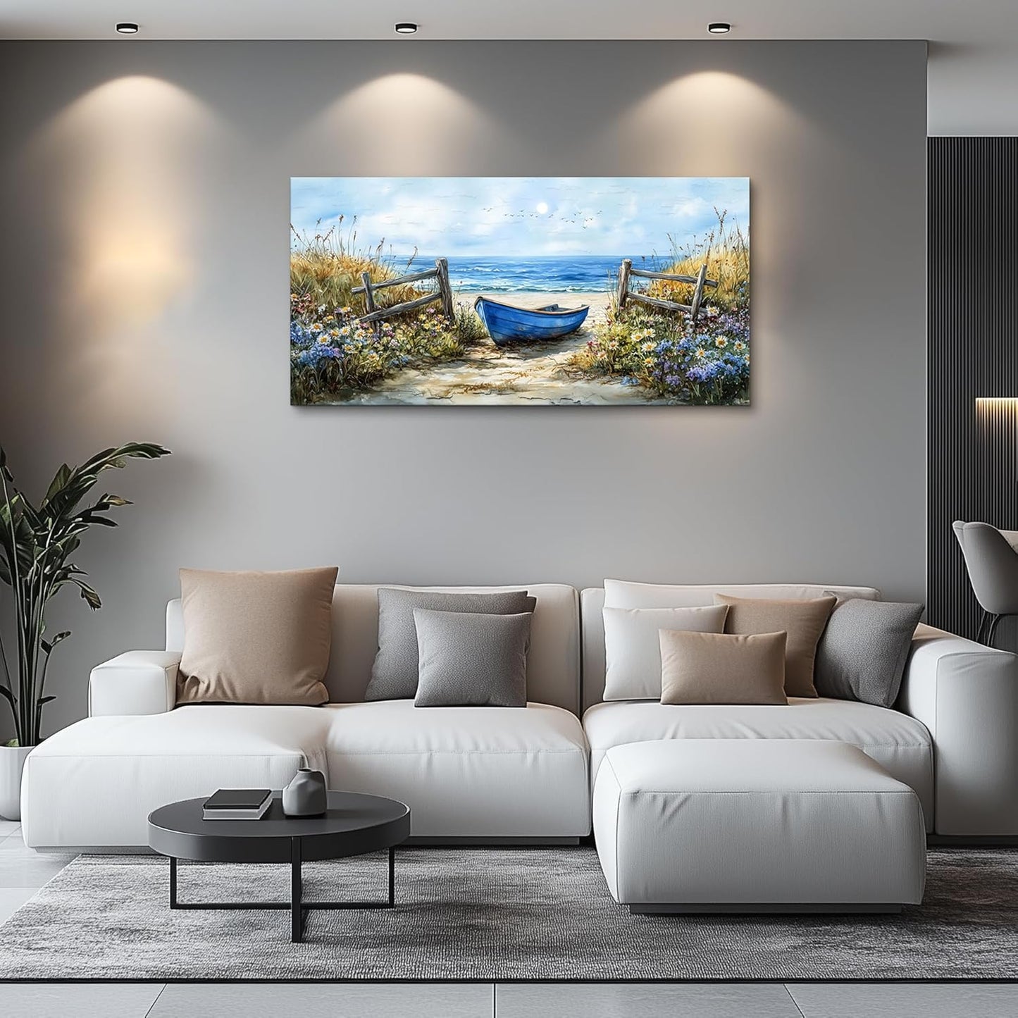ZUITINGHUA Canvas Wall Art For Living Room Wall Decor For Bedroom Office Wall Decoration Seaside Landscape Painting Boat Pictures Artwork Room Aesthetic Home Decor 20x40 In