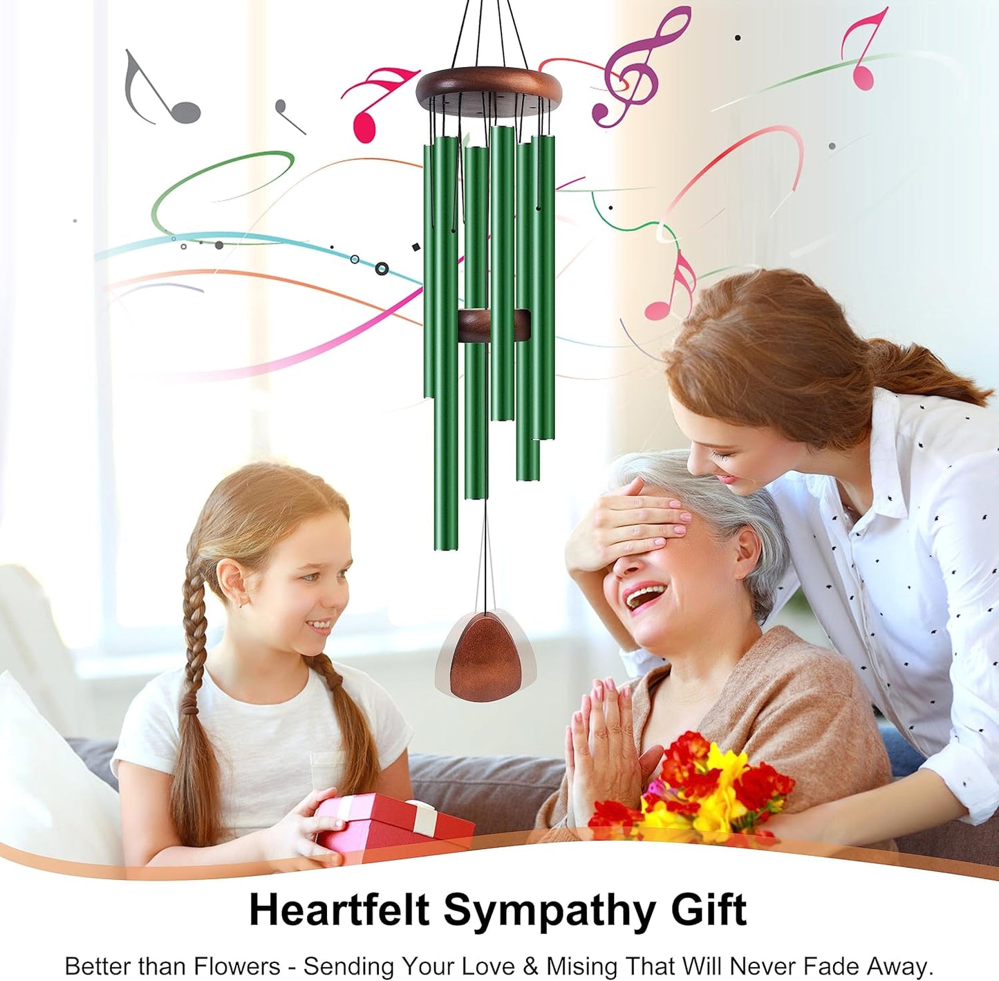 Large Aluminium Wind Chimes 37 Inches to Create a Zen Atmosphere Suitable for Outdoor, Garden, Patio Decoration. Classic Wind Chimes with Wind Catcher Suitable as A Gift for Unisex(Green)