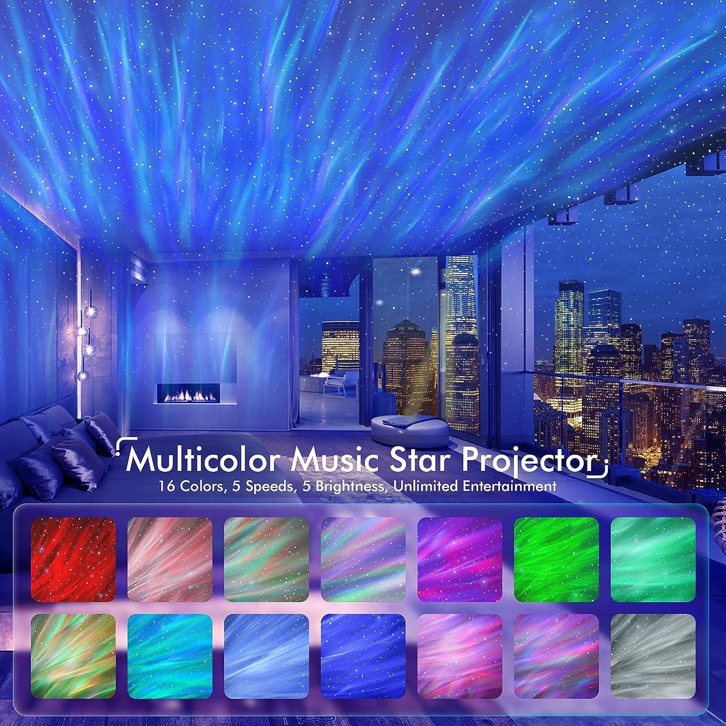Rossetta Star Projector, LED Night Light Aurora Galaxy Projector with Bluetooth Speaker, White Noise, Timer and Remote for Room Decor, Gifts for Kids, Adults, Christmas, Birthday, Black