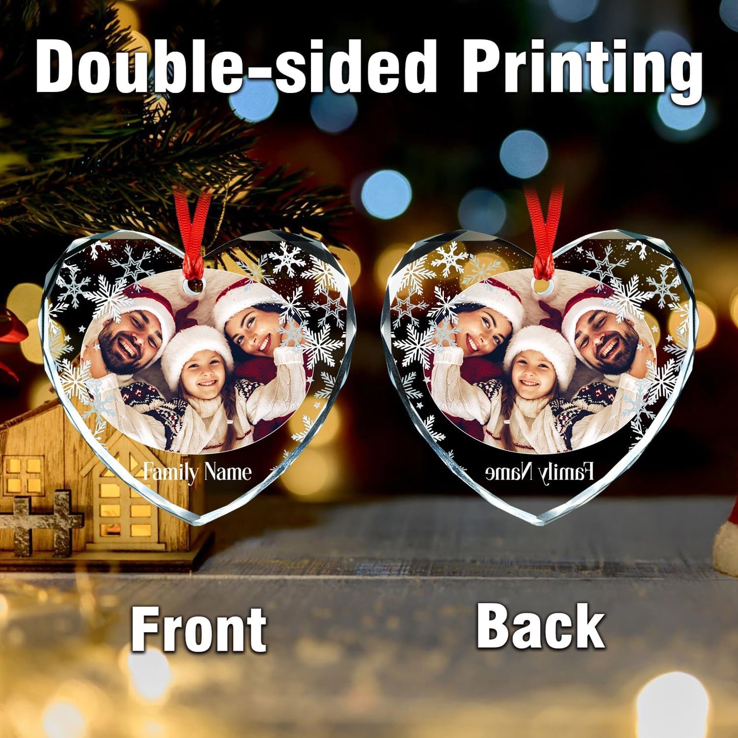 Personalized Photo Ornaments, Custom Family Heart Glass Christmas Tree Ornament 2025, Customized Crystal Glass Christmas Tree Decor Gifts for Family, Couples, Pets, Baby’s First Xmas