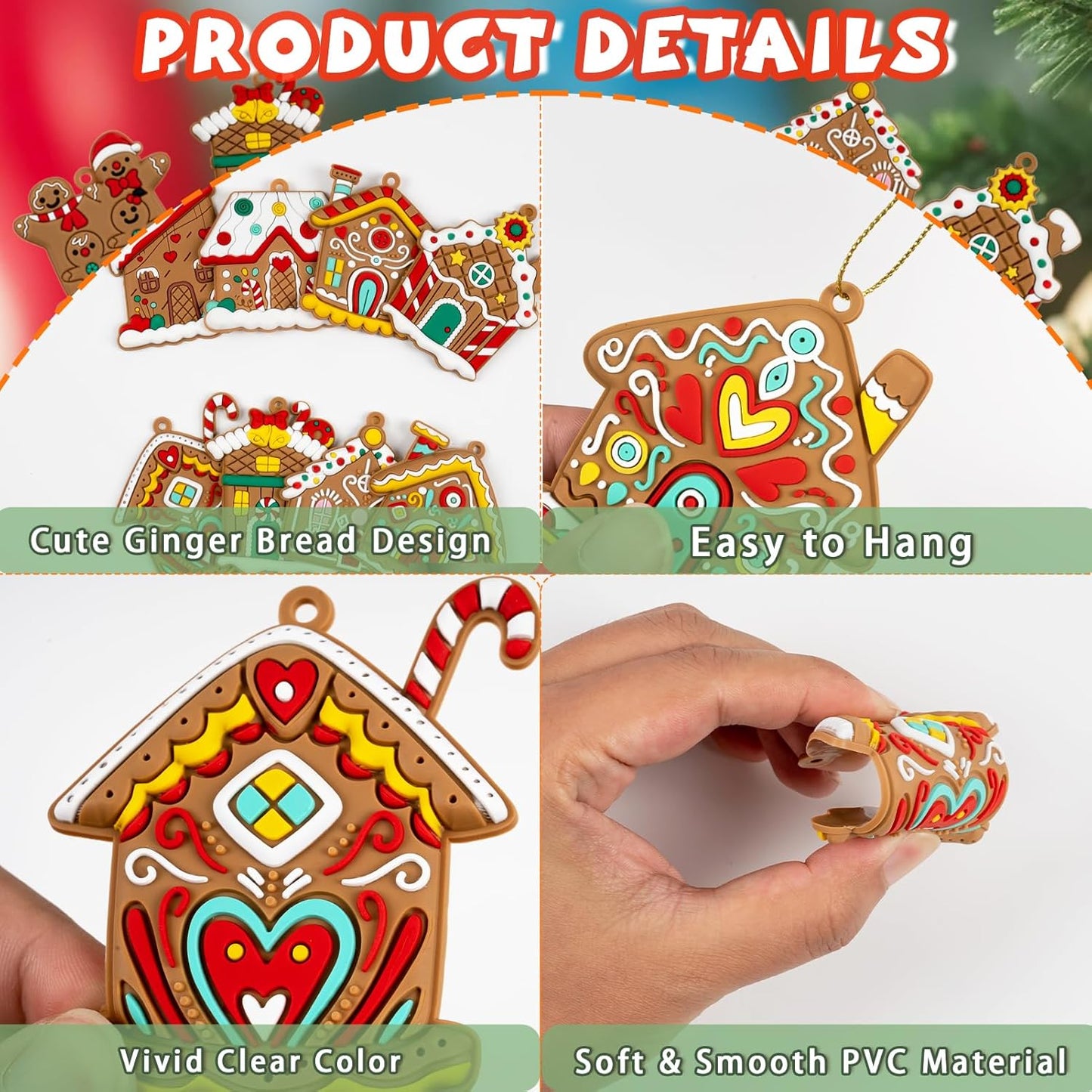 Gingerbread House Ornaments Christmas Tree Decoration - 36pcs Gingerbread House Christmas Decorations Hanging Ornaments for Holiday Xmas Tree Home Decor