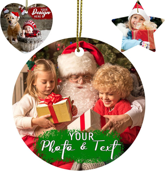 Personalized Christmas Ornaments,2025 Ceramic 3” Photo Frame Ornament w/Any Picture and Text - 3 Shape Options,Double Sided - Custom Xmas Ornament Picture Frame for Christmas Tree,Xmas Ornaments
