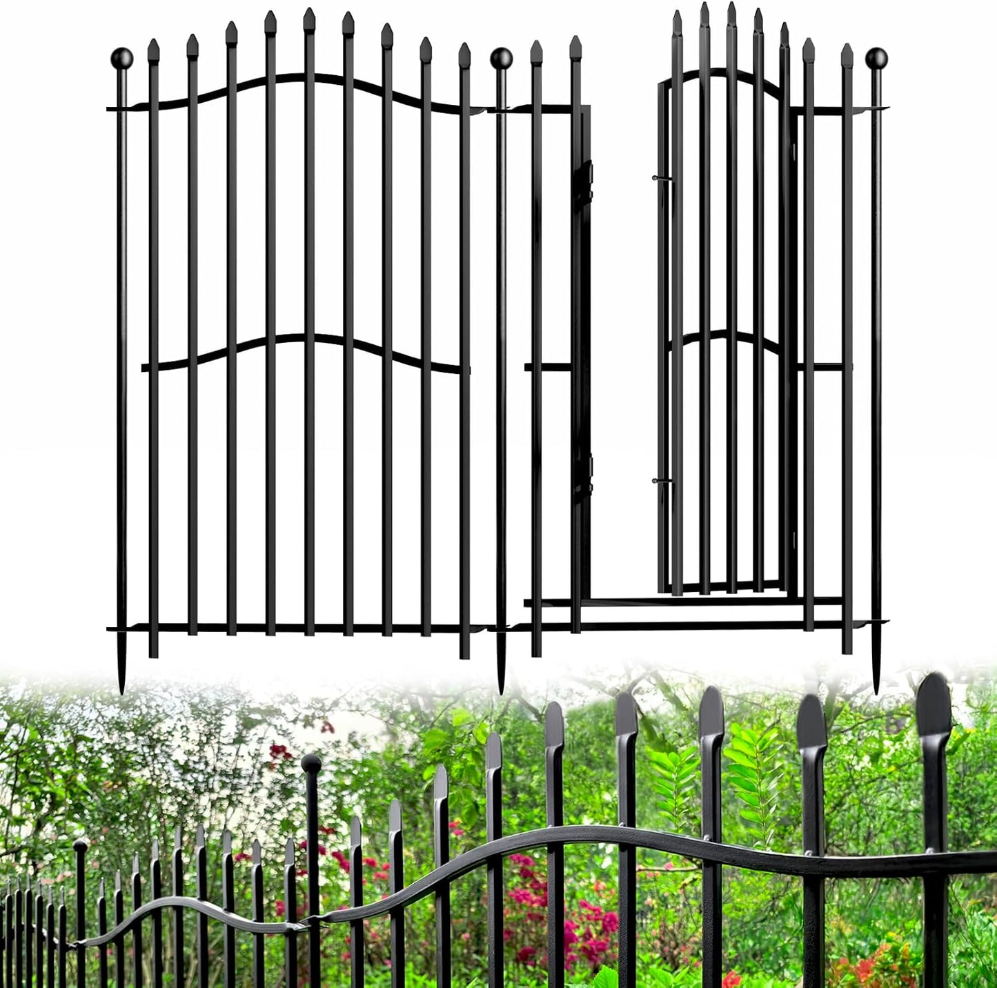 16 Panels Tall No Dig Garden Fence - 40in H x 36ft L 15 Panels + 1 Gate, Reinforced Square Tube Rustproof Animal Barrier, Decorative Metal Fencing for Yard & Outdoor Dog Pet Play Areas