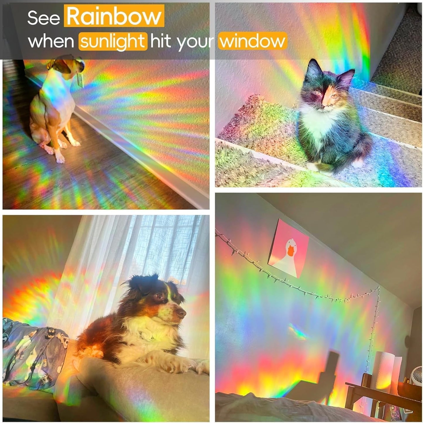 Rainbow Window Privacy Film Decorative, 3D Decals Stained Glass Clings, Static Cling Sticker, Suncatcher Windows Cover Tint for Home, 23.6 Inch x 157.4 Inch