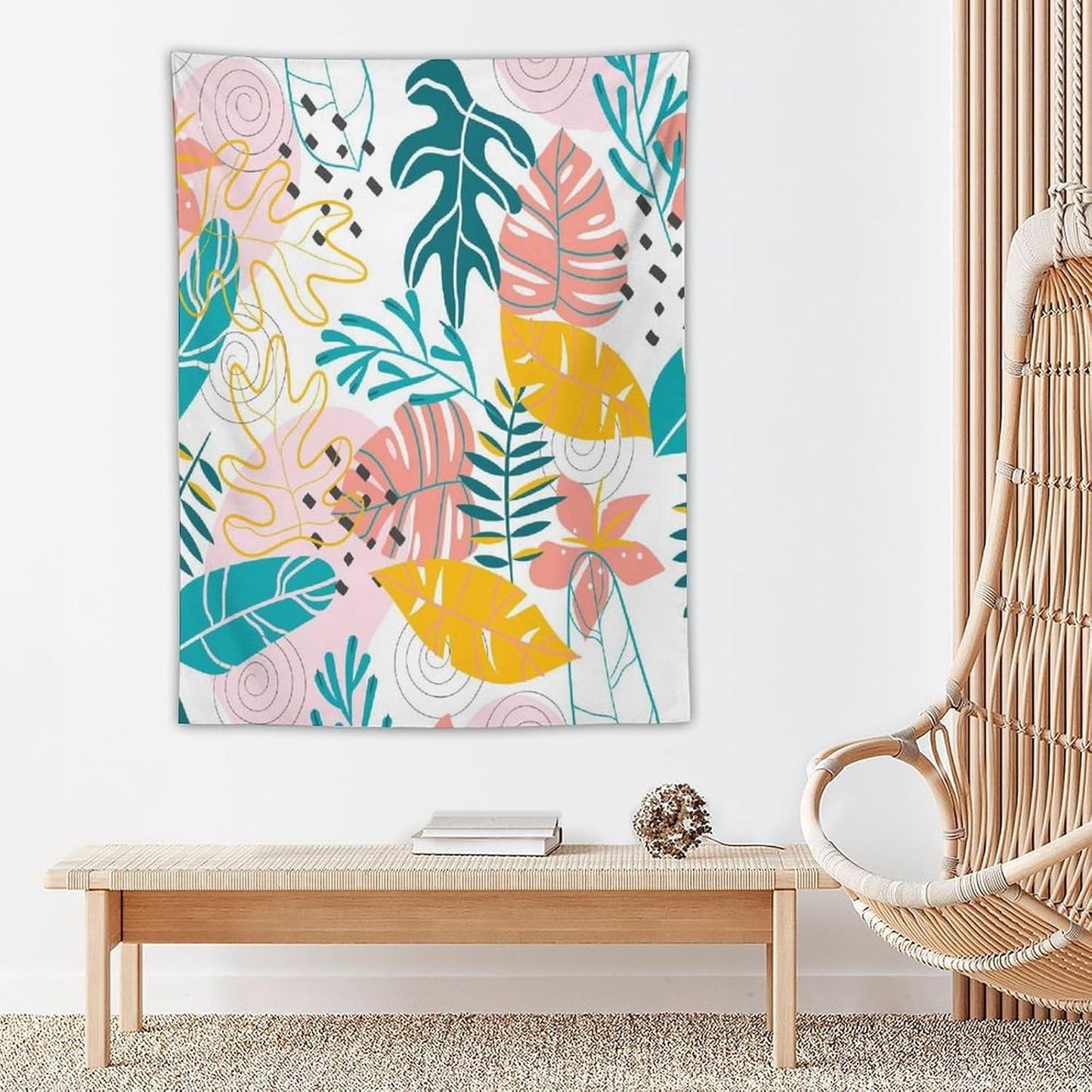 ICMOLYYENLO Tropical Green Leaves Tapestry, Exotic Leaves Beautiful Bedroom Wall Hanging, Floral Poster Blanket for Bedroom Living Room Dormitory Apartment 40x60 Inch