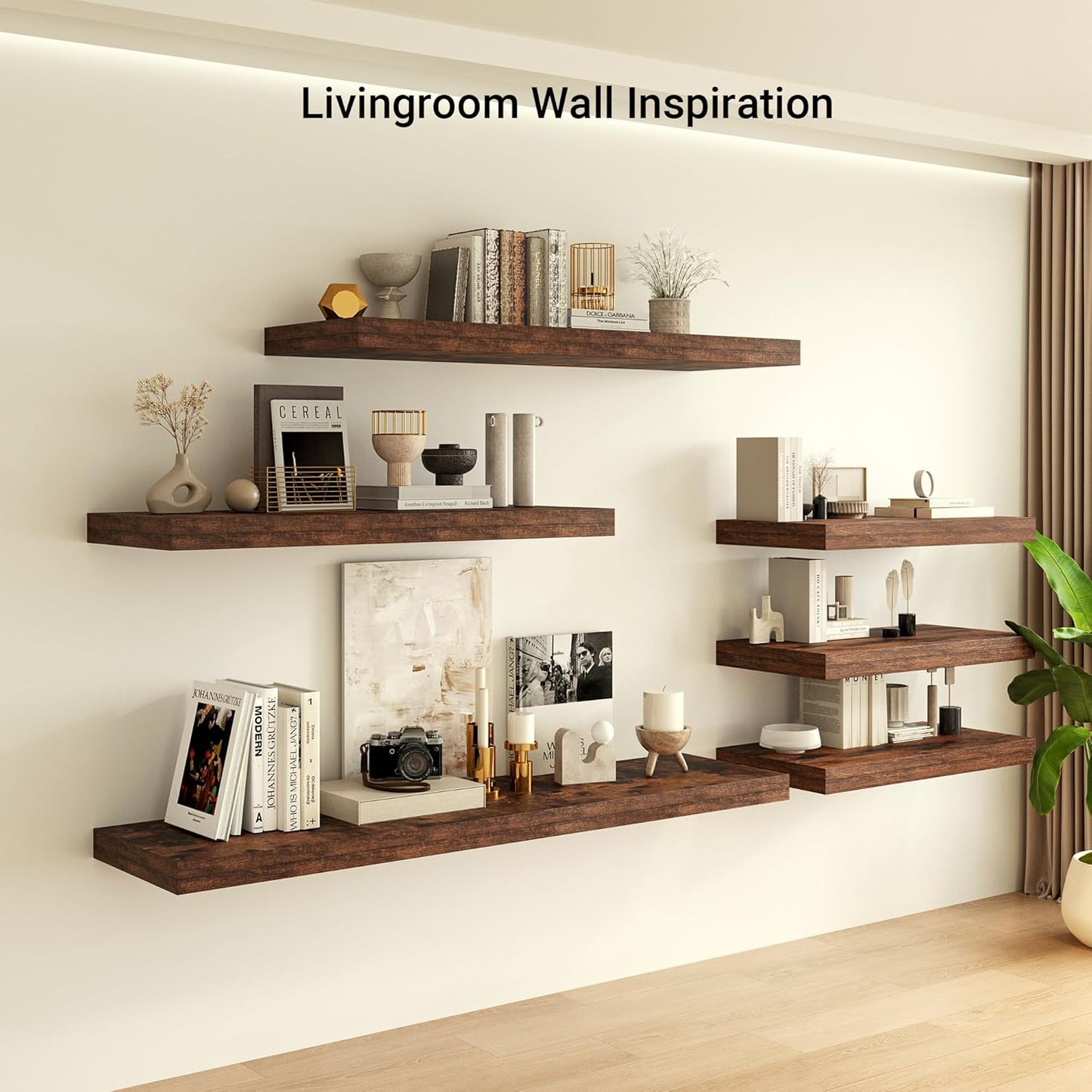 Heimlove 12 Inch Deep Floating Shelves, 48 x 12 inches Long, Large Display & Storage Shelf, Rustic Wood Wall Shelves for Fireplace Mantel, Set of 1(Rustic Brown)
