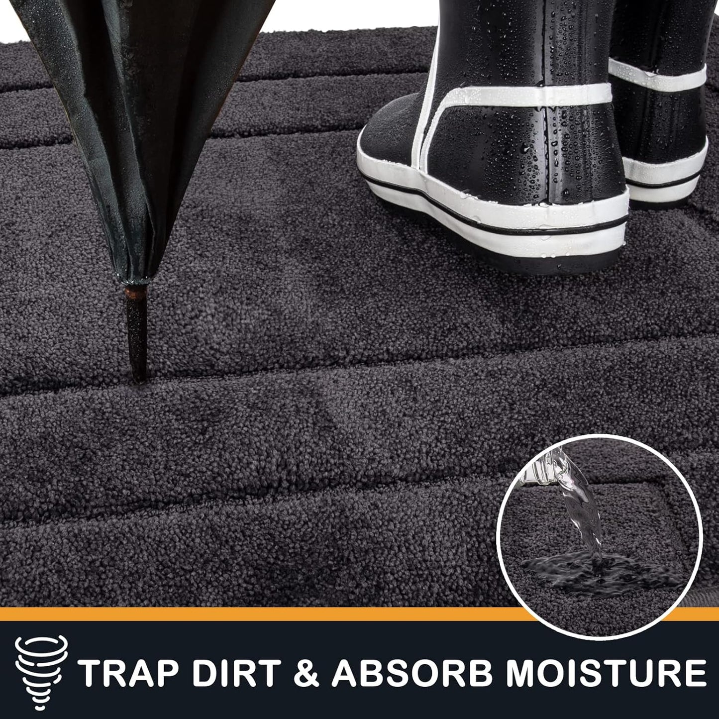 PURRUGS Dirt Trapping Door Mat 32" x 70", Non-Slip/Skid Machine Washable Entryway Rug, Dog Doormat, Super Absorbent Welcome Mat for Muddy Wet Shoes and Paws, Charcoal