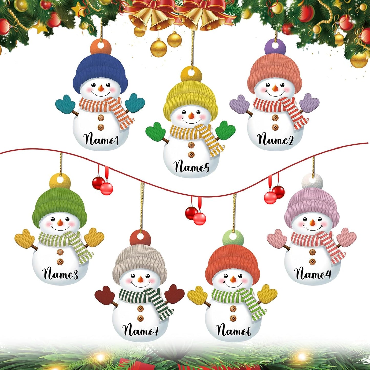 7PCS Personalized Christmas Ornament 2025, Custom Snowman Family Ornament with Name Photo Acrylic for Xmas Tree Decor Customized Hanging Gifts