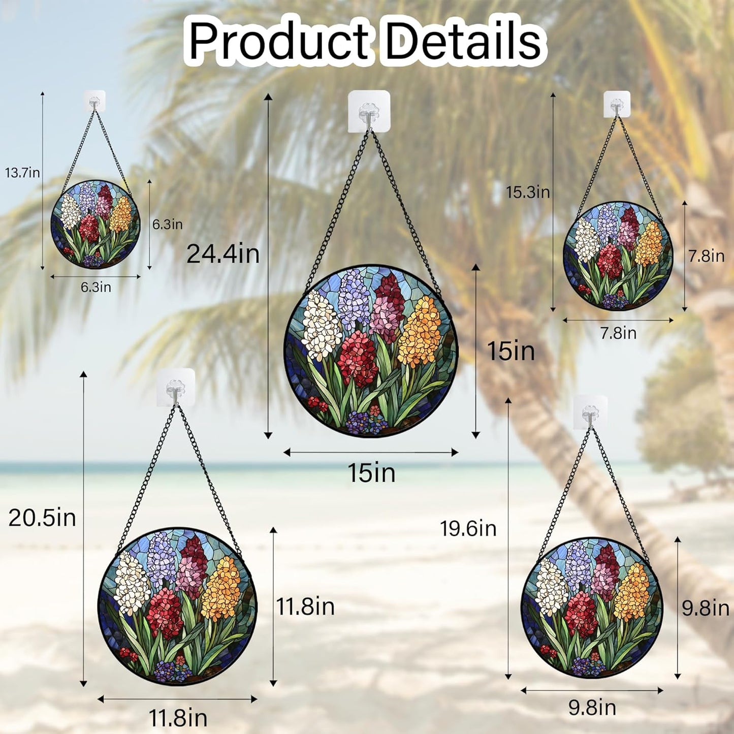 Stained Glass Window Hanging, Colorful Hyacinth Flowers Suncatcher for Doors Window Home Plant Sun Catchers Decoration Mother's Day Birthday Gifts for Women, Men, and Mom 7.8x7.8 in
