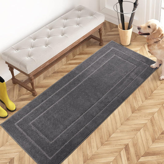 PURRUGS Dirt Trapping Door Mat 24" x 59", Non-Slip/Skid Machine Washable Entryway Rug, Dog Doormat, Super Absorbent Welcome Mat for Muddy Wet Shoes and Paws, Grey