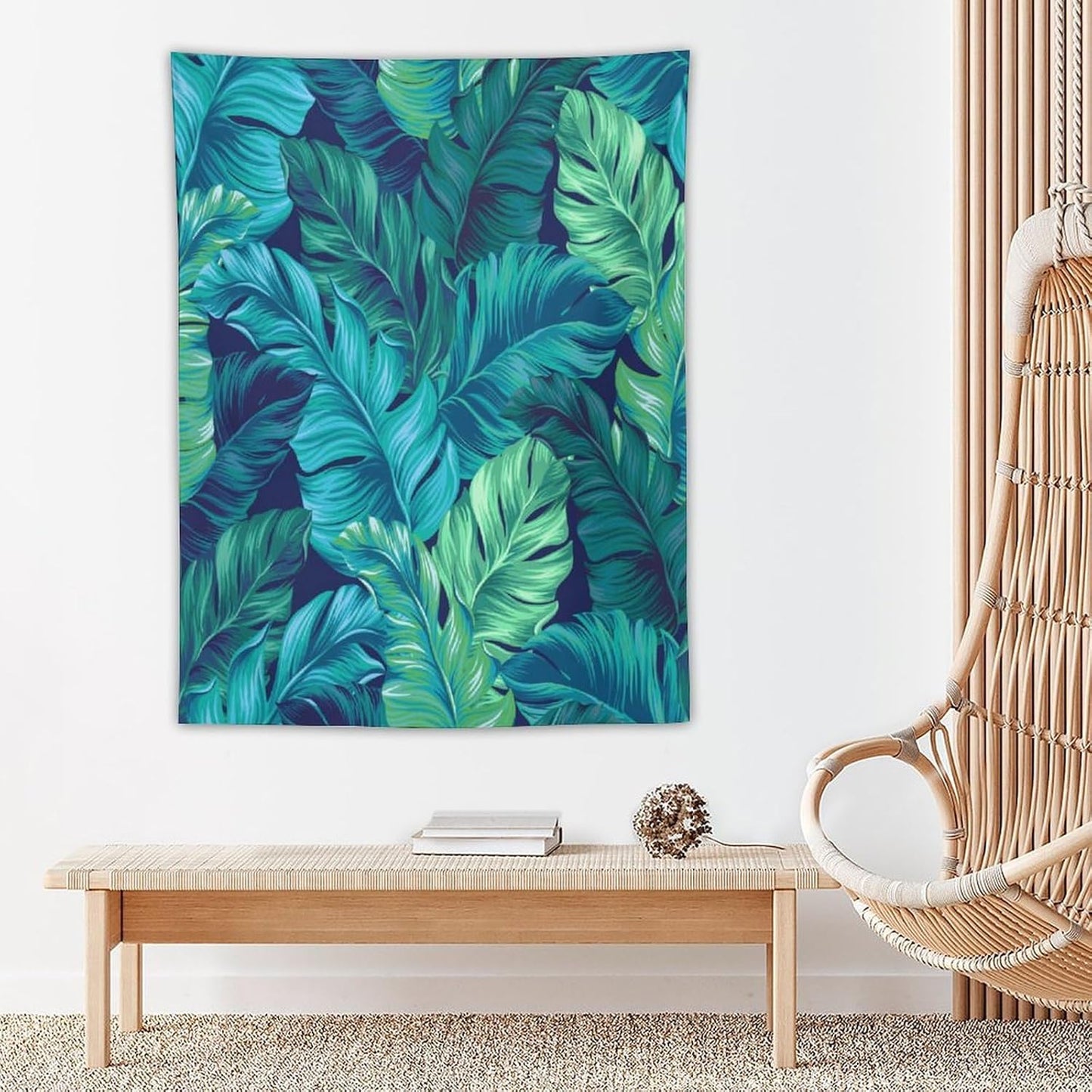 ICMOLYYENLO Tropical Green Plant Tapestry, Green Palm Leaves Natural Landscape Print Wall Tapestry for Bedroom Living Room Dormitory 60x60 Inch
