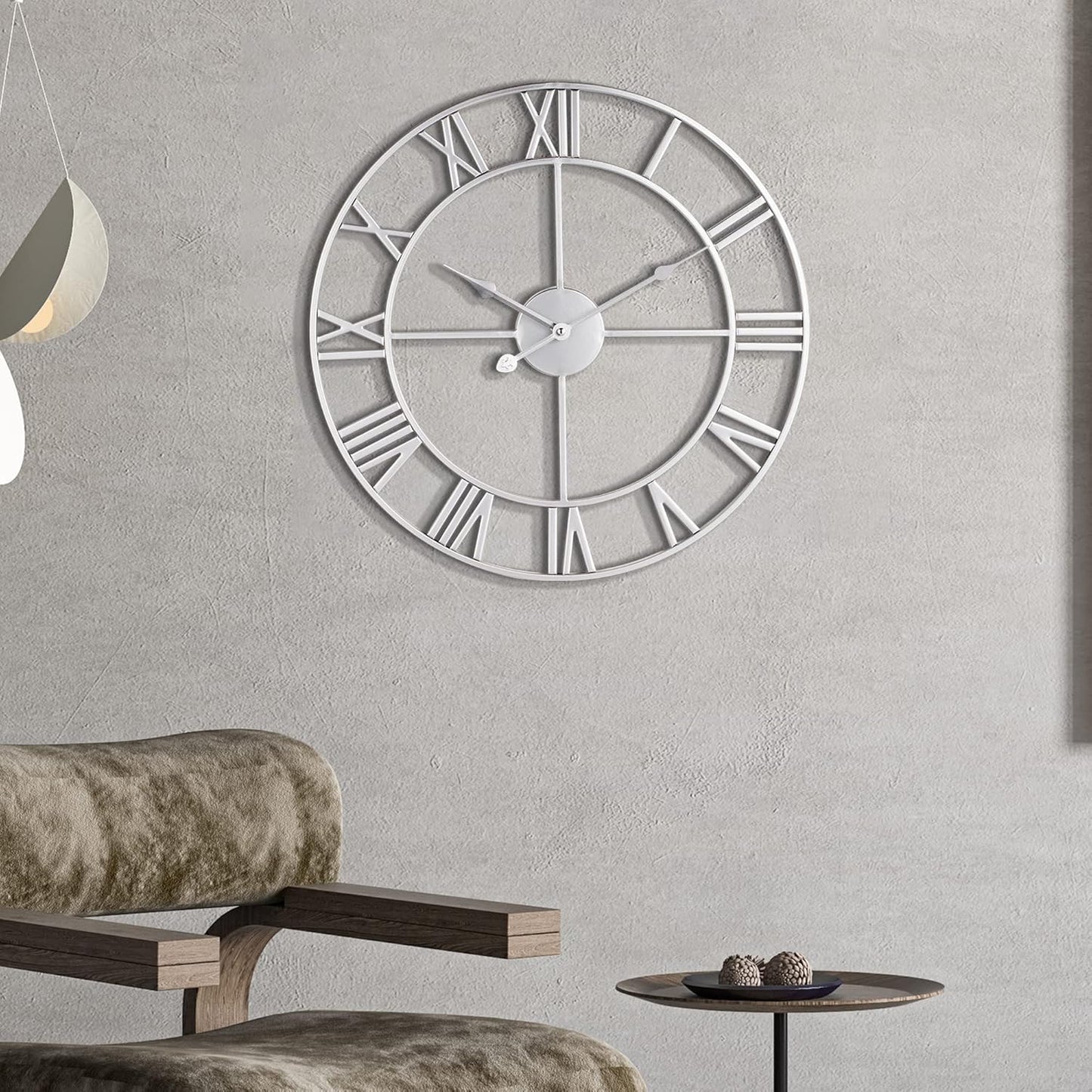 LEIKE 16" Modern Large Wall Clocks,Vintage, Round,Silent Non Ticking,Battery Operated,Silver Metal Roman Numerals Clock for Living Room/Bedroom/Kitchen Decor