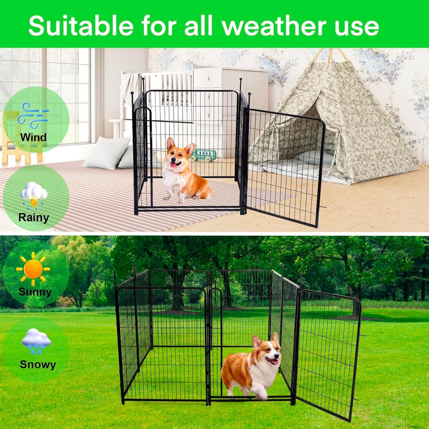 Tall Garden Fence Animal Barrier, 54 in(H) Dog Fences for The Yard, 10 Panels Total 22.1 Ft(L) Garden Edging Fence, 21 in Wide Low Threshold Gate, Temporary Fences for Dogs Outdoor