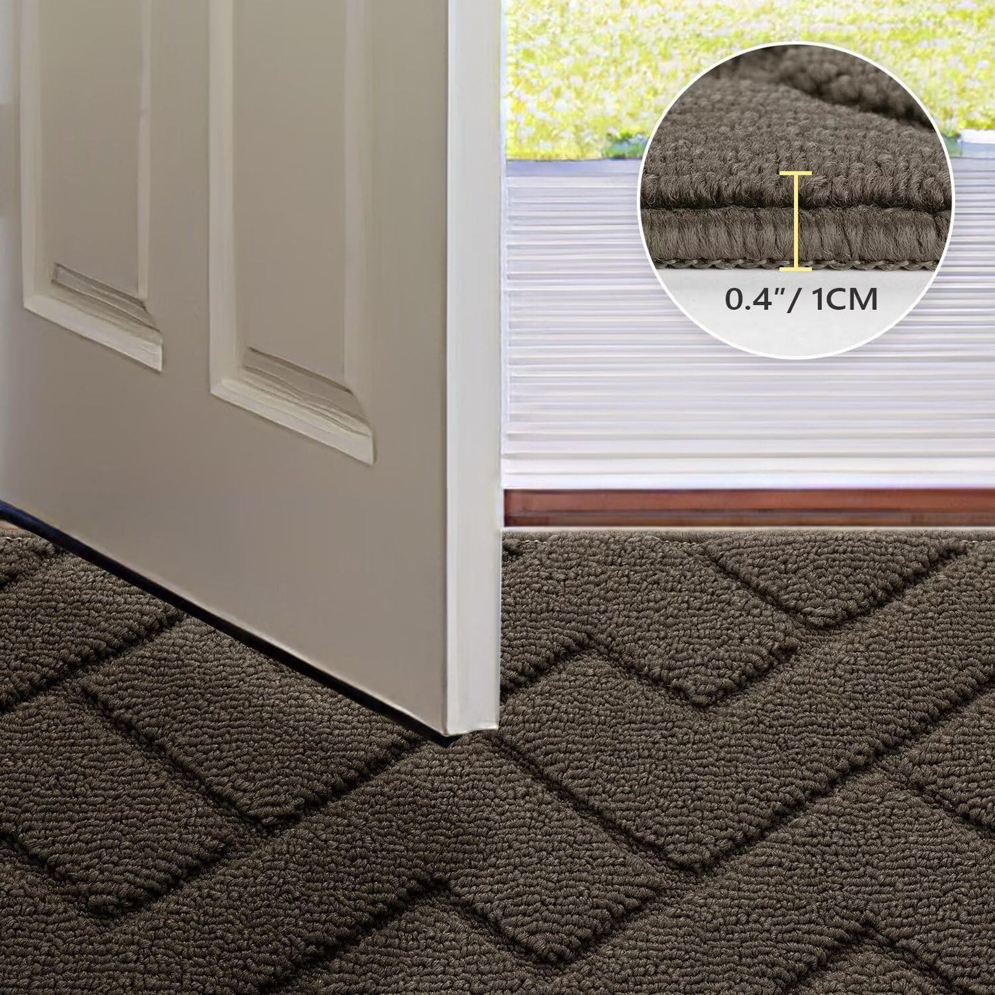 hicorfe Front Door Mat Outside Entrance,20"x31.5" Absorbent Muddy Dirt Resist Welcome Door Mats Outdoor Indoor,Stain and Fade Resistant,Non Slip Backing Entry Mat Doormat for Entryway(Latte)