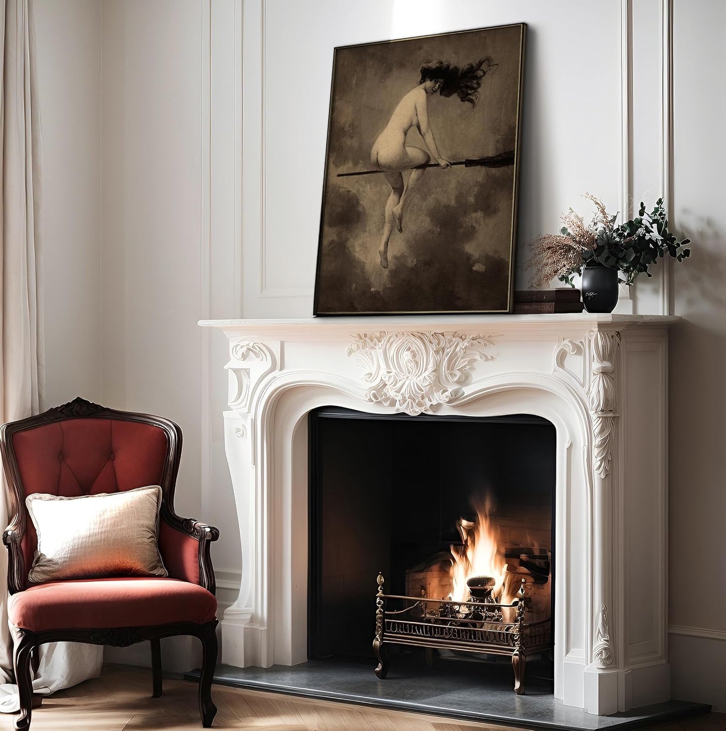 Poster Master Vintage Albert Joseph Penot Poster - Retro Halloween Print - Gift for Artist, Friend - Departure for the Sabbath, Naked Witch on Broom - Wall Decor for Bedroom, 24x32 Unframed Wall Art