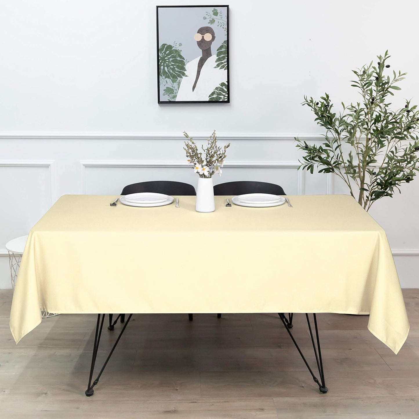 sancua Rectangle Tablecloth - 90 x 156 Inch - Water Resistant Spill Proof Washable Polyester Table Cloth, Decorative Fabric Table Cover for Dining Tables, Buffet Parties and Camping, Beige