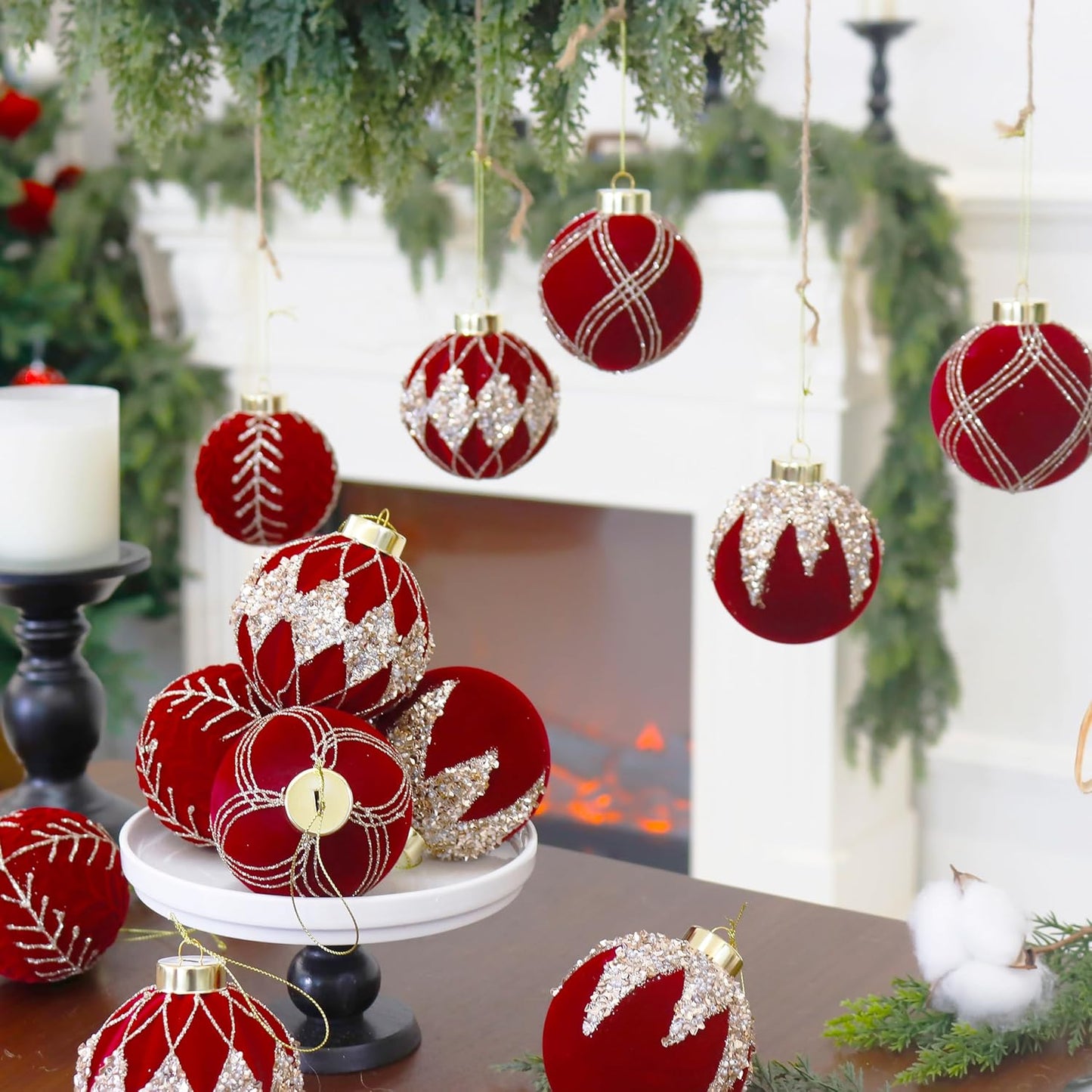 20PCS Velvet Ornaments for Christmas Tree, 2.36INCH Glitter Flocked Christmas Ornaments Decorations Balls Set Decor