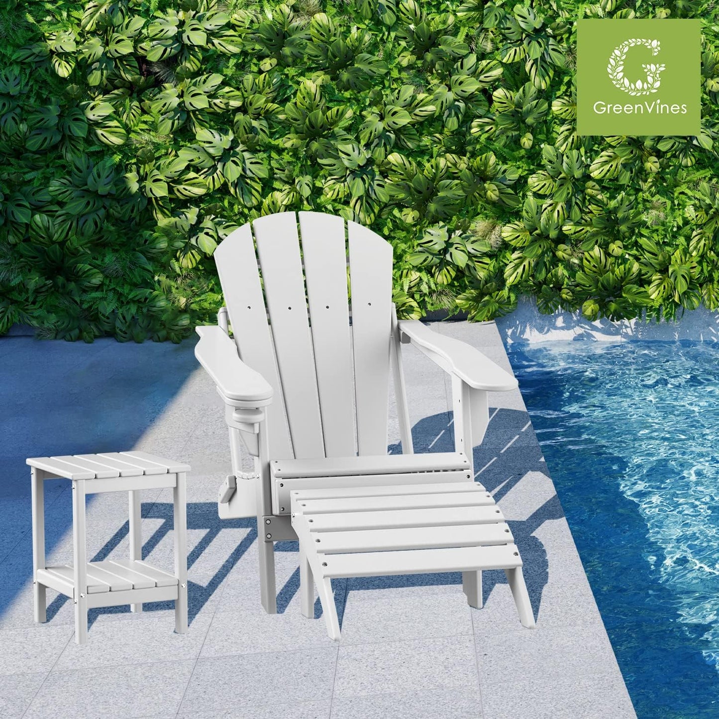 GREENVINES Adirondack-Ottoman | Set of 2 | HDPE Plastic | Outdoor Footrest | All Weather | Foot Rest | Foot Stool | White | for Adirondack Chair | for Patio Backyard Pool