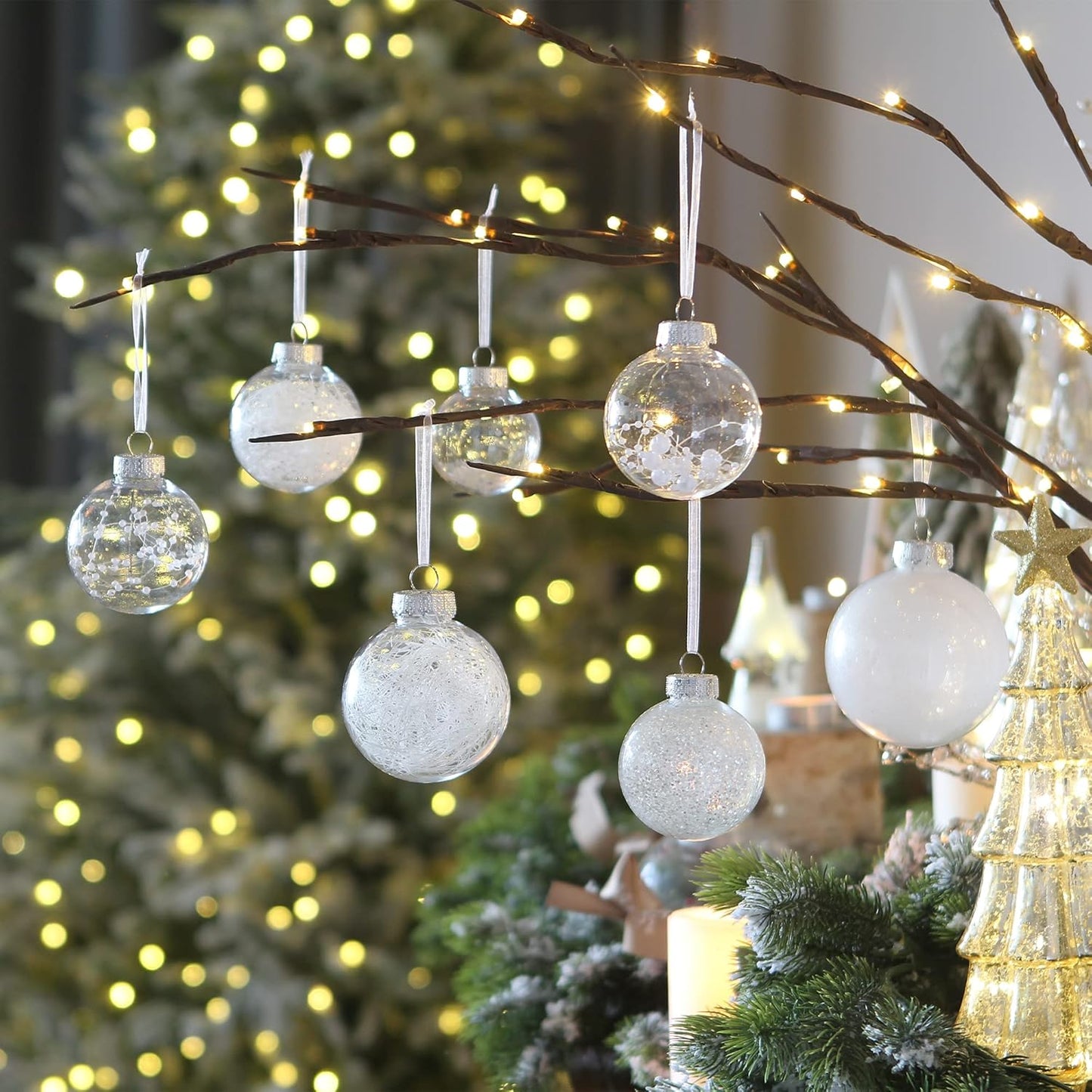 Sea Team Shatterproof Clear Plastic Christmas Ball Ornaments Decorative Xmas Balls Baubles Set with Stuffed Delicate Decorations (80mm/3.15 inch 20-Pack, White)