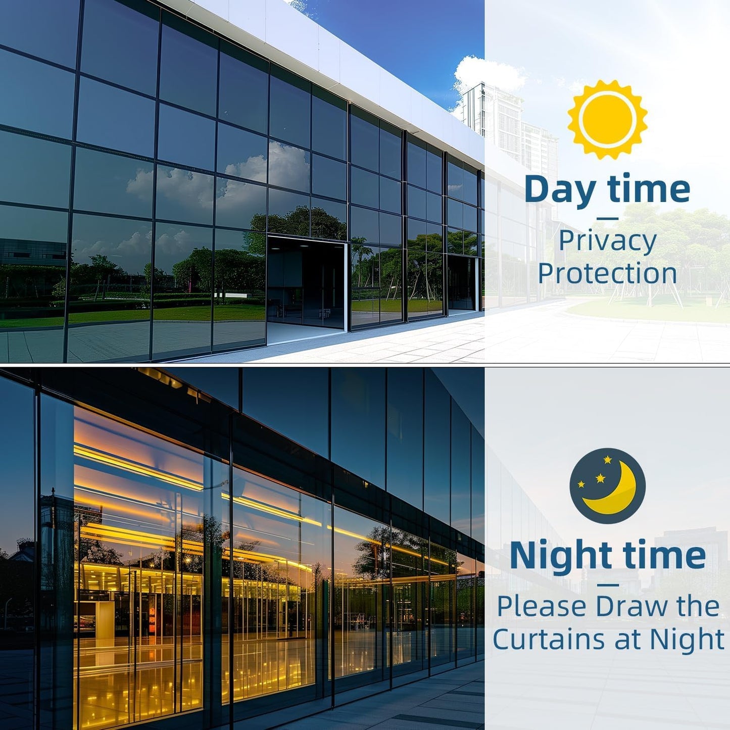 DUOFIRE One Way Window Film Privacy See Out Not in Heat Blocker Window Tint Reflective Mirror Windows Tinting Film for Home Static Cling Anti-UV Sun Blocking Windows Covering（Black, 11.8x78.7in）