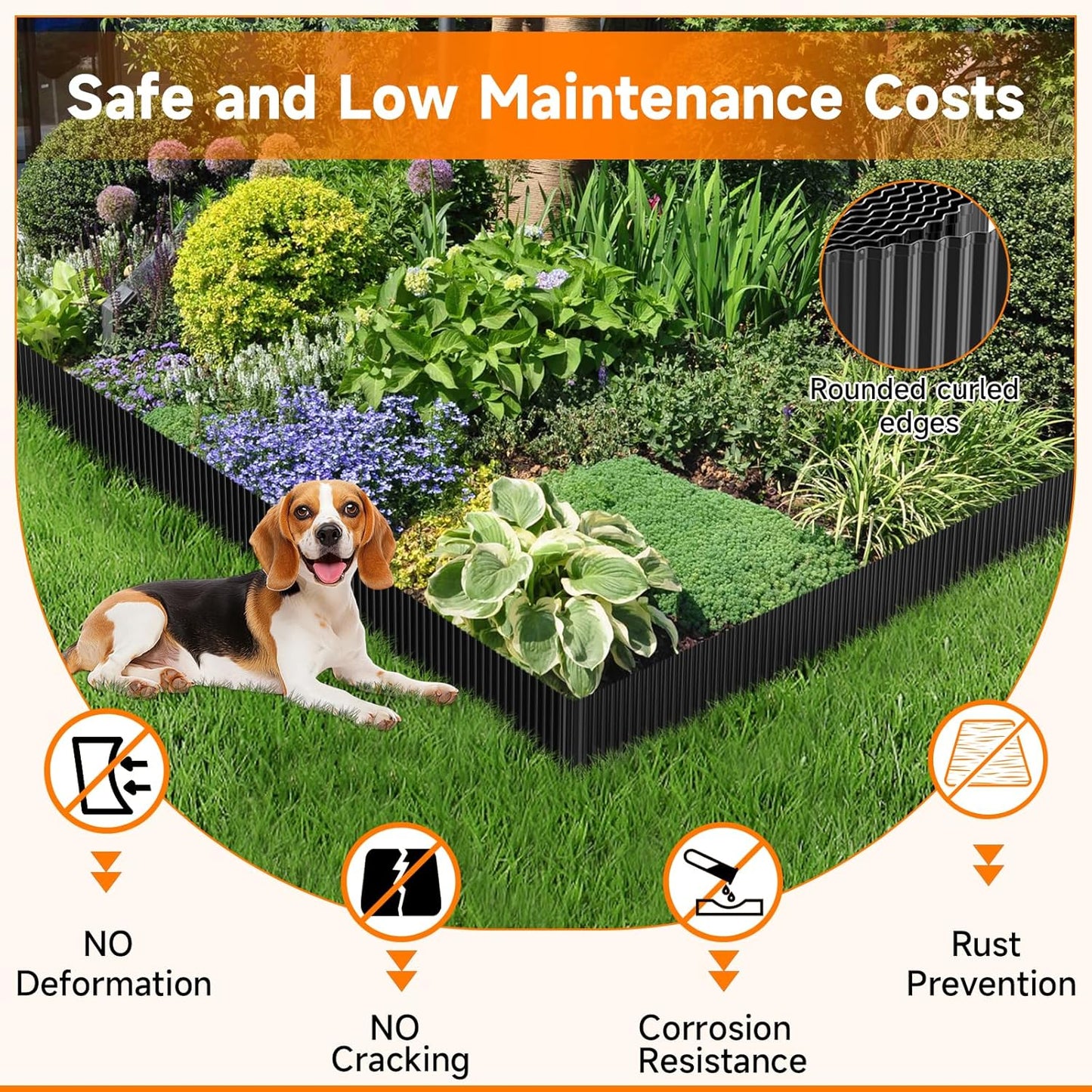 Corrugated Garden Edging, 8"×10Ft Galvanized Steel Landscape Edging & Lawn Edging Border, Metal Garden Border for Flower Beds, Garden，Lawn，Raised Beds & Tree Surrounds (Black)