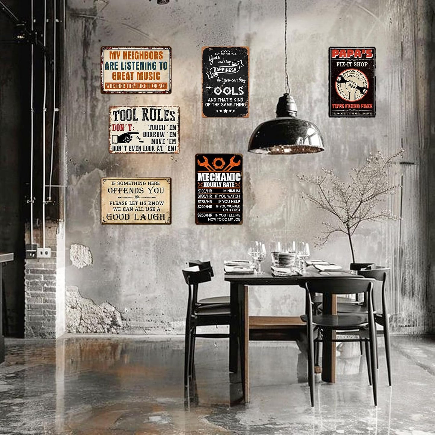 Papas Fix It Shop Metal Tin Signs for Garage Man Cave Decor Funny Papa Gifts - Vintage Tool Shop Papa's Workshop Signs, Father's Day Gifts Decorations 8x12 Inch