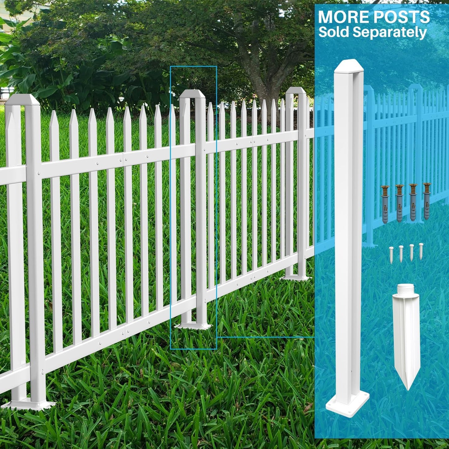 Patio 2 Sets Vinyl Picket Fence Panels 30" H x 84" W White PVC Decorative Fence for Front Yard Porch Patio Deck Pool Air Conditioner Fence Safety Dog Fence (34 Pickets, Straight)