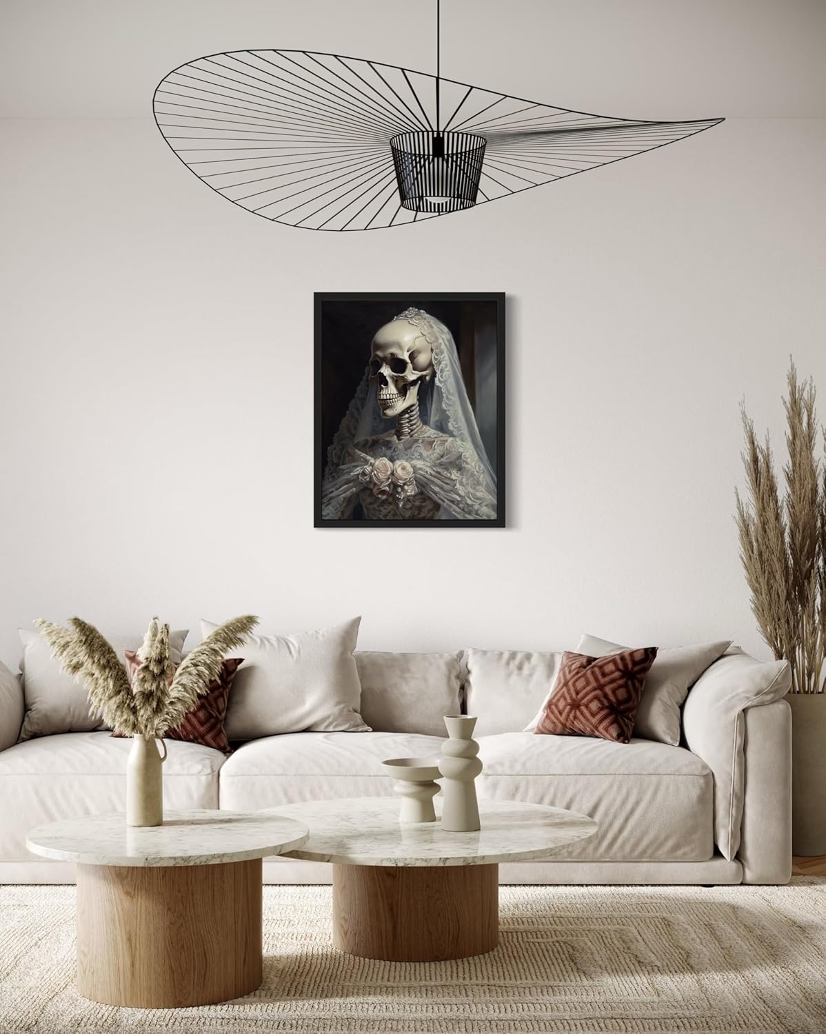 Skull Gown Poster Art Print, Halloween Scary Vintage Wall Art Academia Spooky Painting Decoration for Horror Prints, Gothic Posters Bedroom Decor 89 (Skull Gown, 8 x 10 inches, Black Frame)