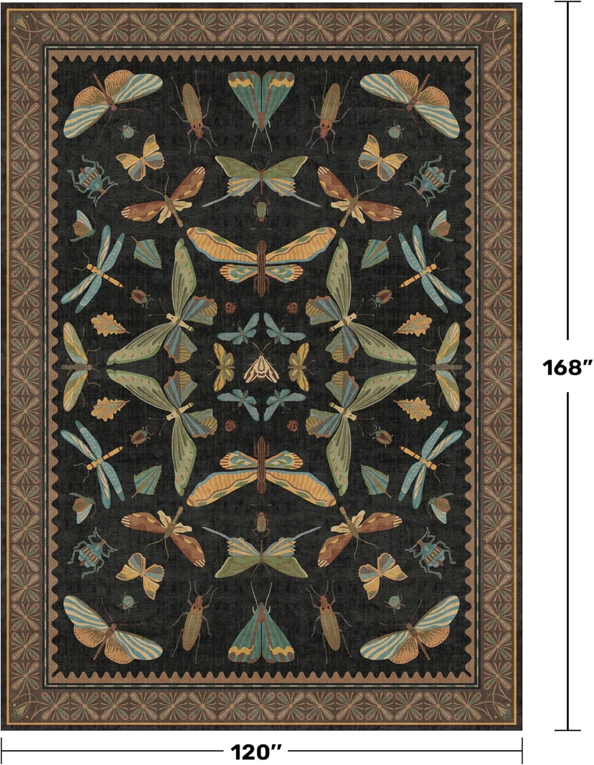 Big Black Area Rug for Living Room - Washable 10x14 Area Rug, Dining Room Rugs for Under Table, Soft Low Pile for Large Bedroom - Insect Witch Dark Moody Bug Decor, Non-Slip & Stain Resistance