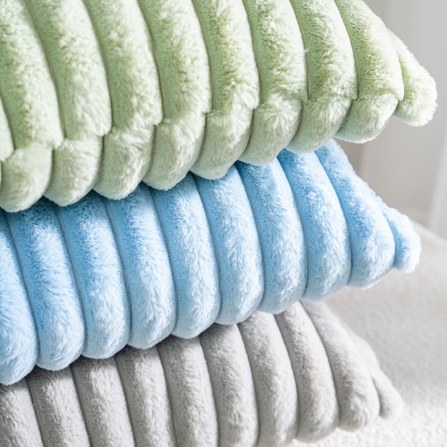 DEELAND Pack of 2,Double-Sided Faux Fur Plush Decorative Throw Pillow Covers Fuzzy Striped Soft Pillowcase Cushion Covers for Sofa Couch Bedroom Lightblue 20x20 inch