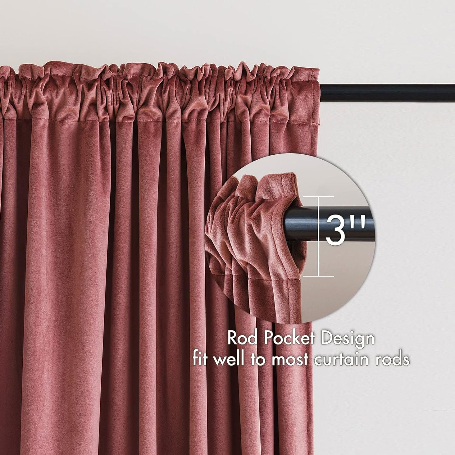 MIULEE Dusty Rose Pink Velvet Curtains Thermal Insulated Blackout Curtain Drapes for Bedroom Living Room Darkening 63 Inches Long Curtains Panels Rod Pocket Set of 2