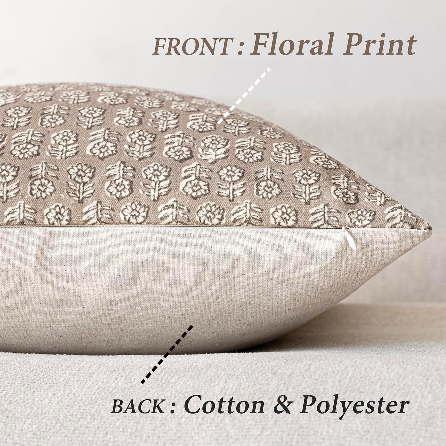 Foindtower Set of 2 Decorative Vintage Floral Print Throw Pillow Covers Neutral Modern Farmhouse Cushion Covers Boho Home Decor for Sofa Chair Couch Bedroom Living Room Outdoor,18×18 Inch,Tan Taupe