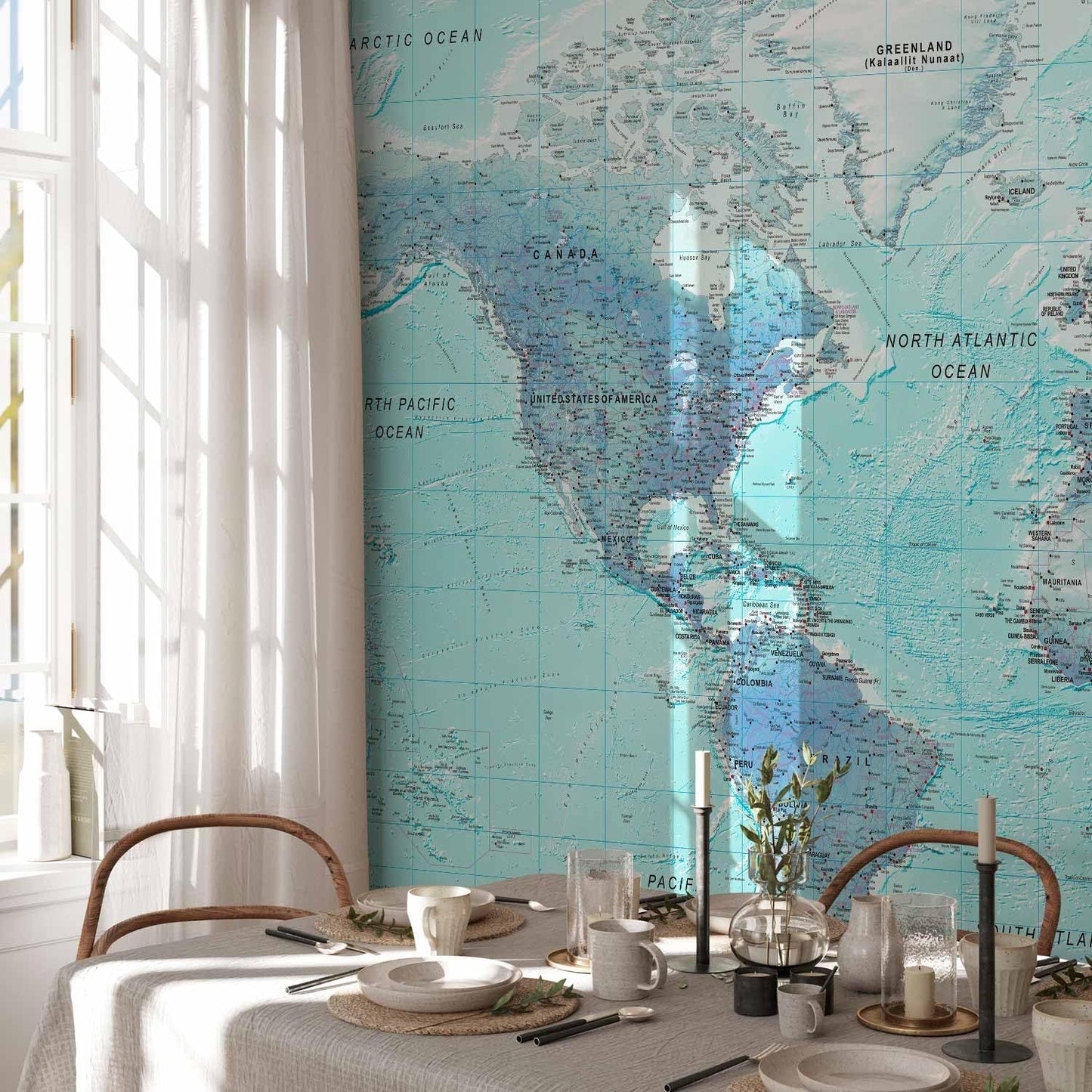 artgeist Premium Wall Mural World Map 118x83 in - XXL Non-Woven Wallpaper Fleece Wall Decor Photo Print Picture Image Design Home Map of The World k-A-0091-a-b