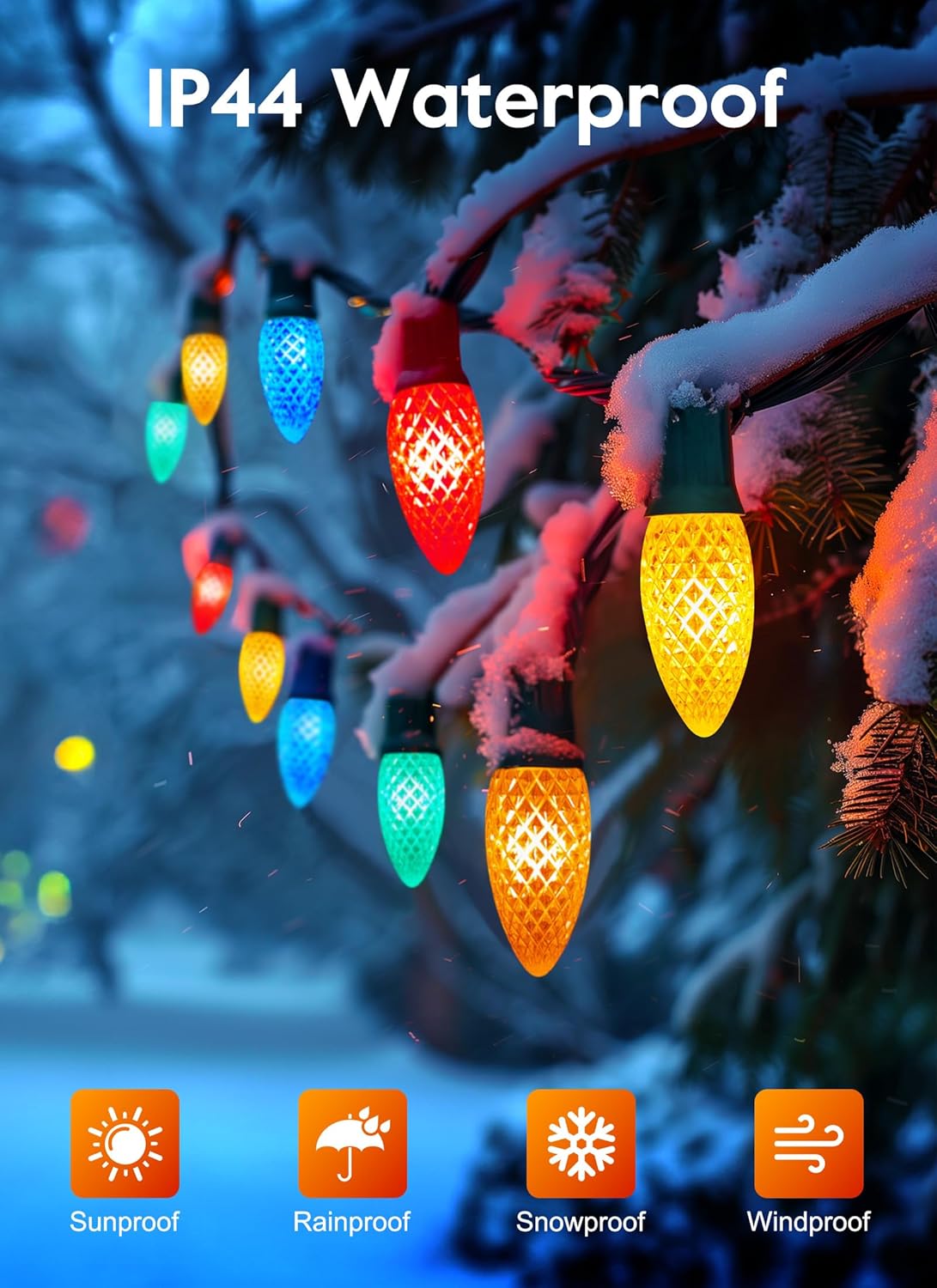 Brightown Outdoor Christmas Lights, 200 Ft C9 LED Commercial String Lights with Multicolor Strawberry C9 Bulbs, Waterproof Connectable UL Certified C9 Lights for Indoor Yard Xmas Tree House Decor
