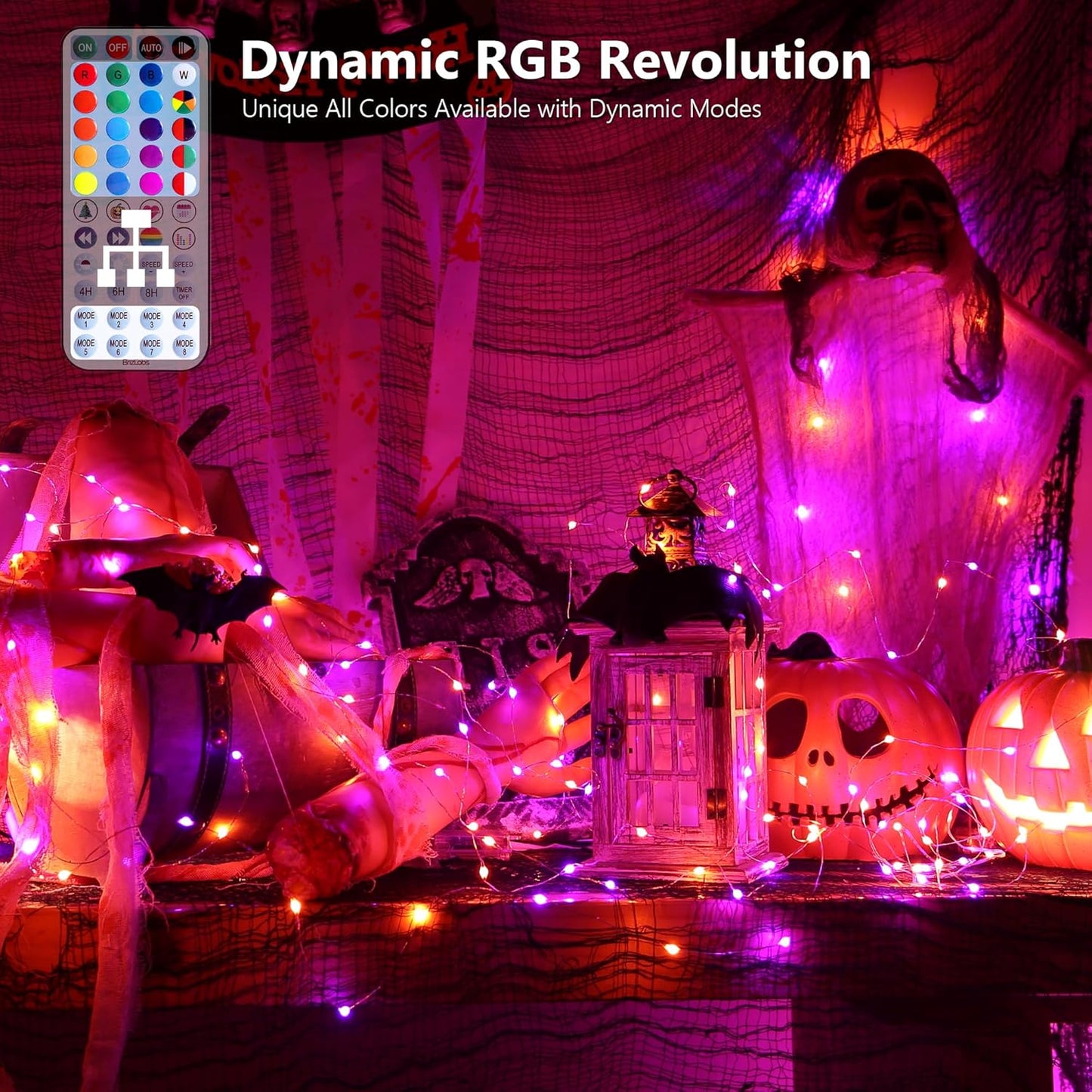 BrizLabs Christmas Fairy Lights - 66ft 200 LED Color Changing Fairy Lights with Remote, Plug-in RGB Rainbow Xmas Twinkle Light Indoor Purple Orange Starry Light for Xmas Halloween Home Party Wedding