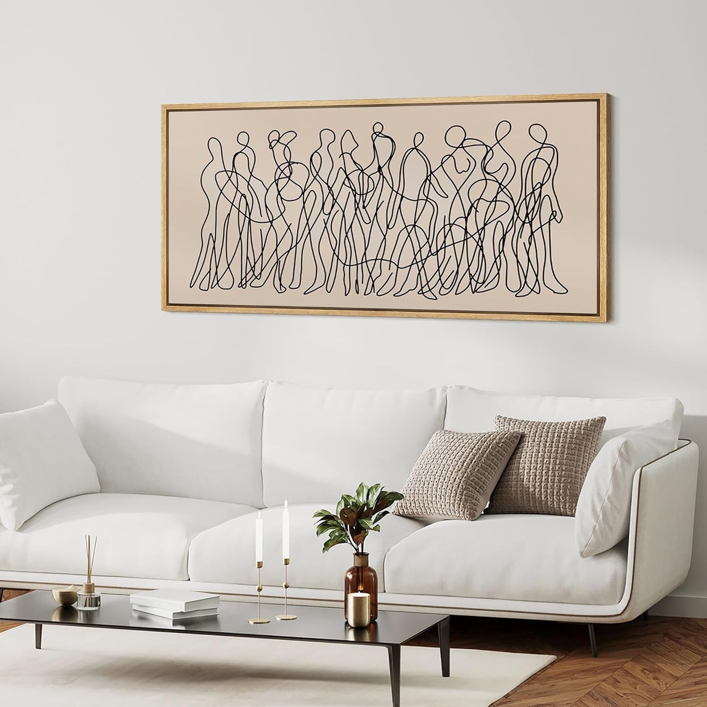 MUDECOR Extra Large Framed Canvas Print Wall Art Modern Line Art People Abstract Illustrations Decorative Colorful Multicolor for Bedroom - 60"x30"