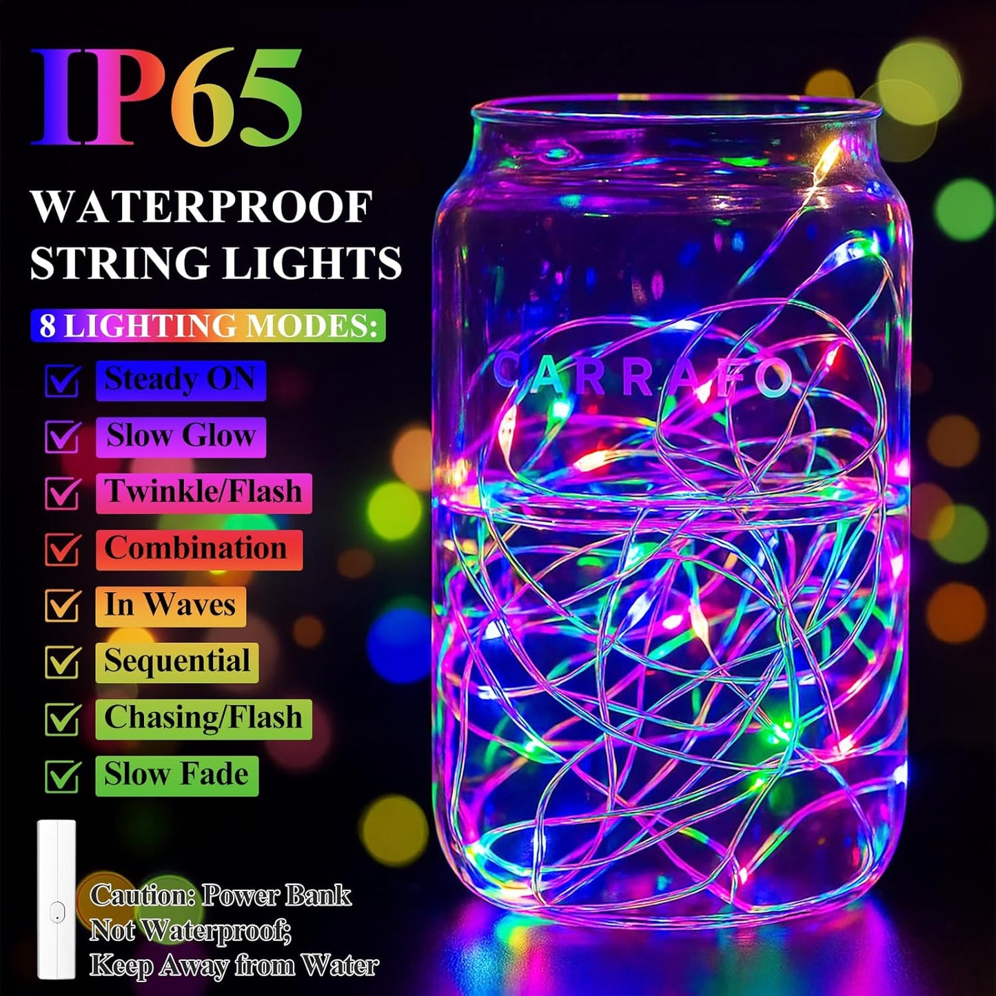 Lakumu 32FT(16*2) Fairy Lights Battery Operated String Lights, Rechargeable Twinkle Lights with Timer, Mini LED Lights for Bedroom, Christmas Decorations, Wedding, Centerpiece Table Decor Multicolor