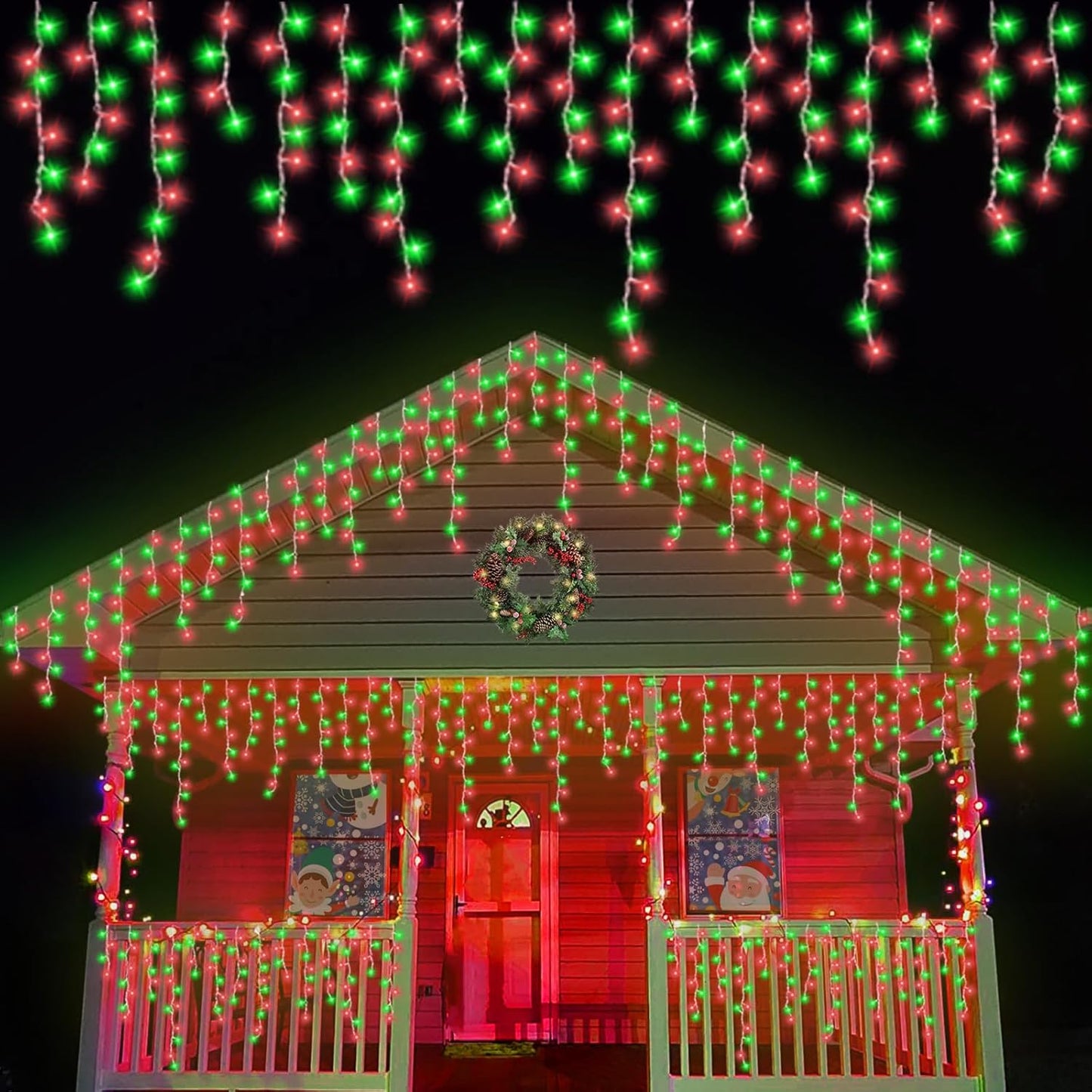 QITONG 800 LED Icicle Lights Red and Green